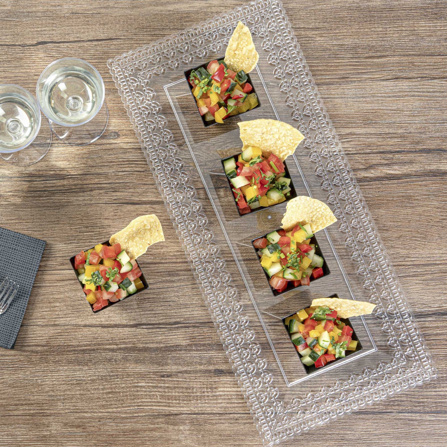 Mini Serve 2 oz Square Black Plastic Mini Kova Cup - 2" x 2" x 1 3/4" - 100 count box