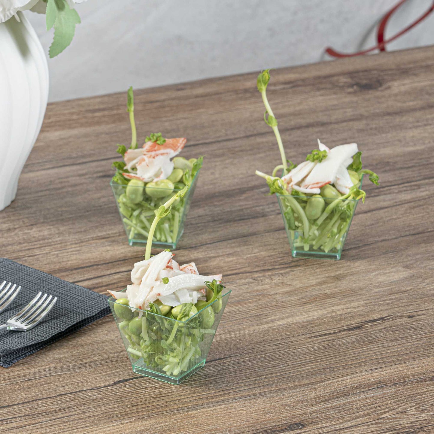 Mini Serve 2 oz Square Seagreen Plastic Mini Kova Cup - 2" x 2" x 1 3/4" - 100 count box