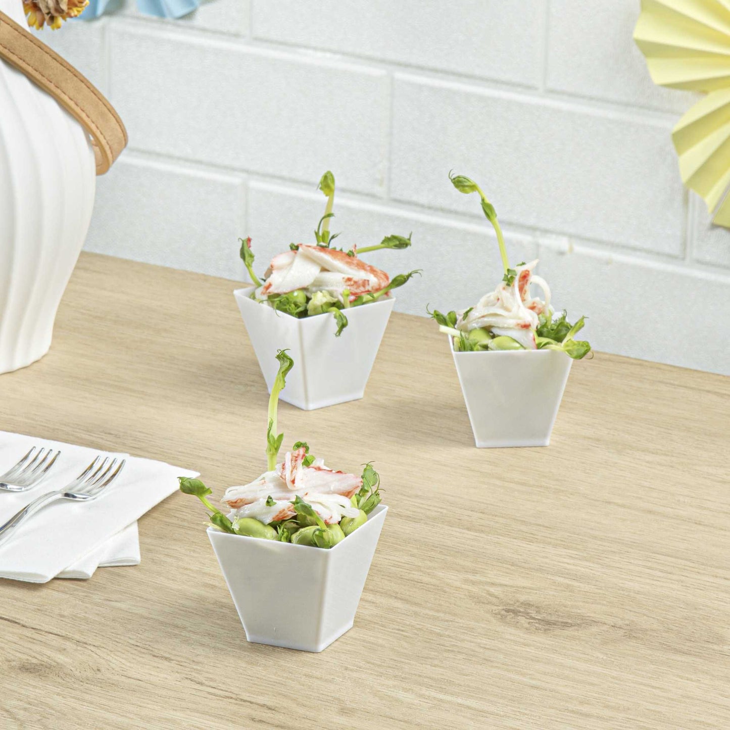Mini Serve 2 oz Square White Plastic Mini Kova Cup - 2" x 2" x 1 3/4" - 100 count box