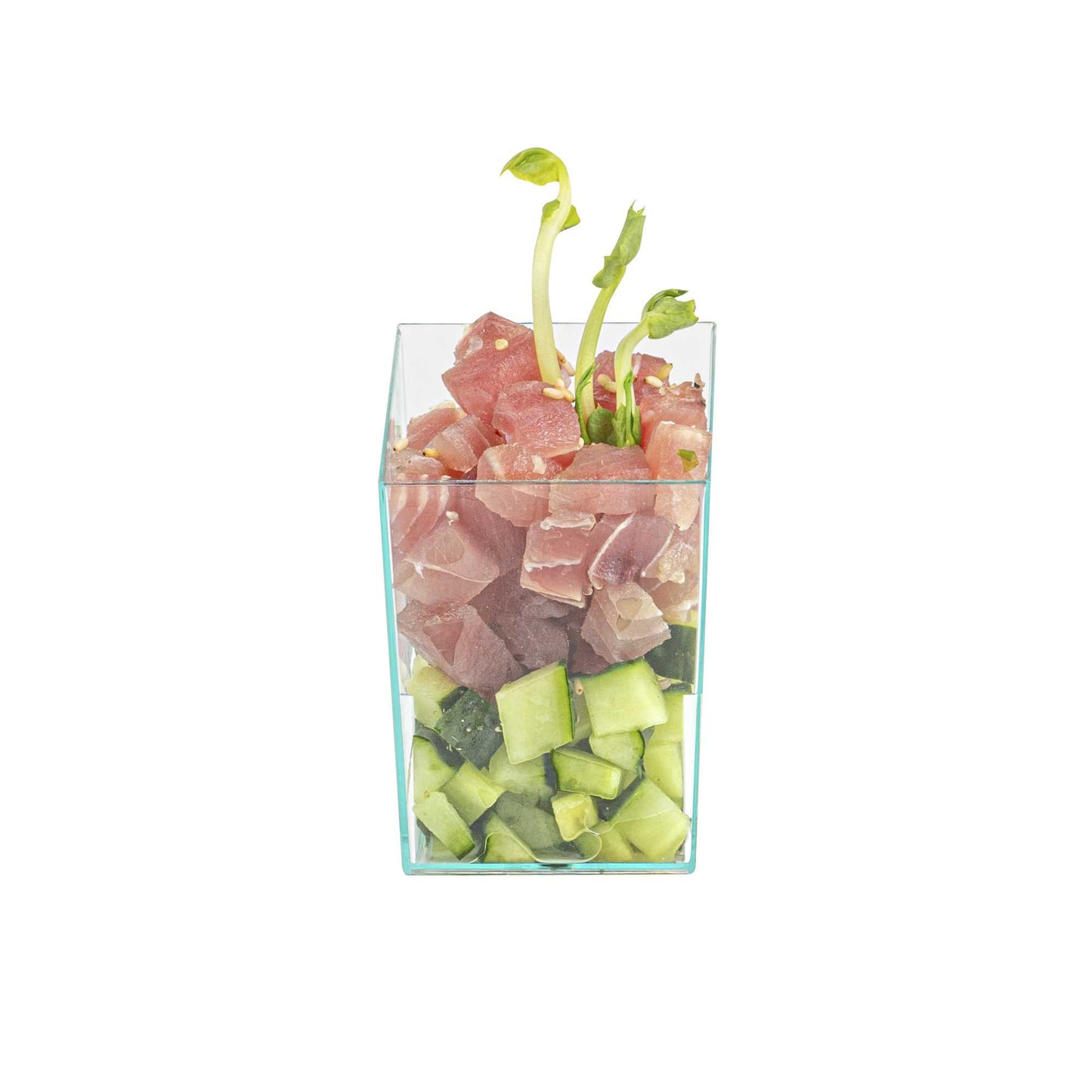 Mini Serve 3 oz Square Seagreen Plastic Incline Cup - 1 3/4" x 1 3/4" x 2 3/4" - 100 count box