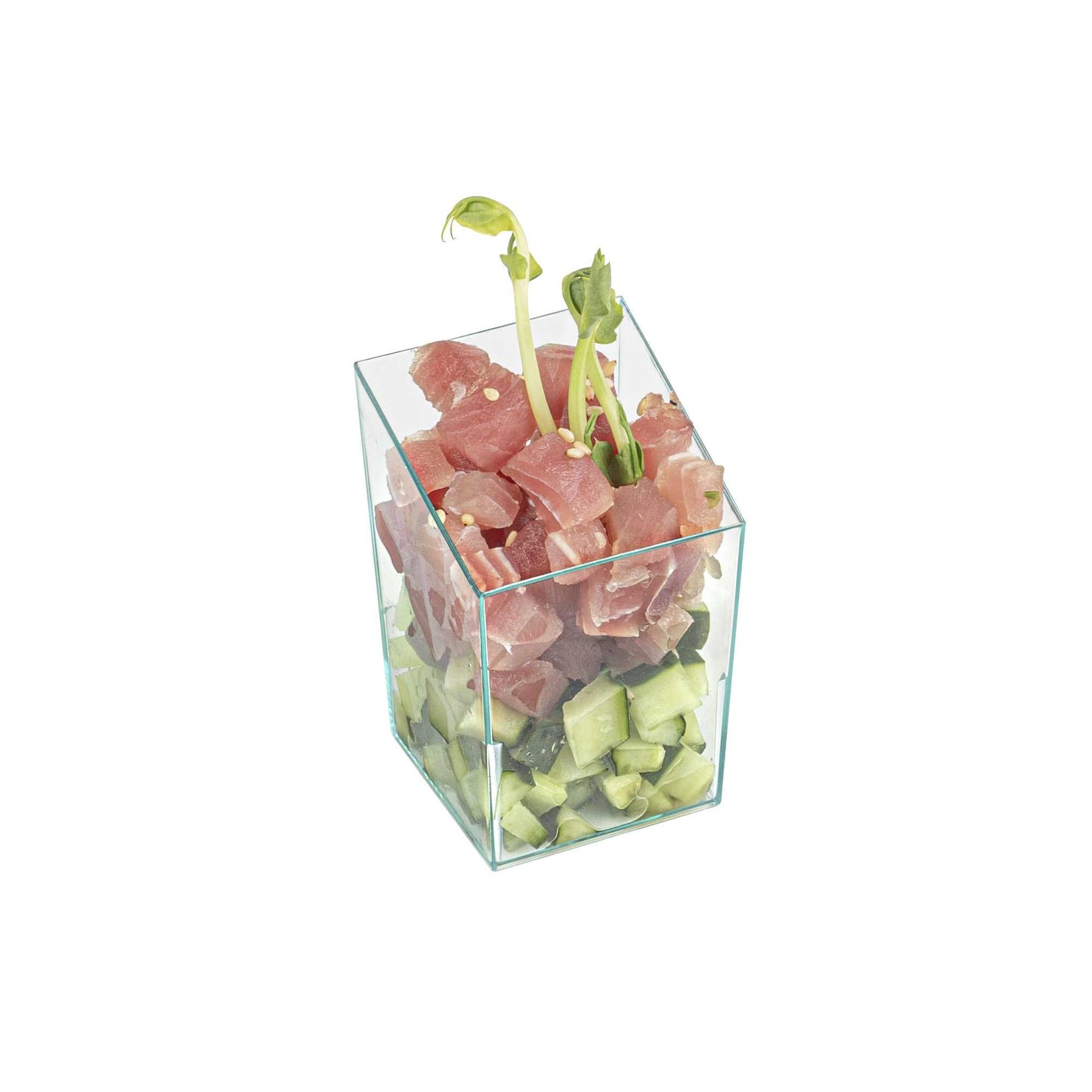 Mini Serve 3 oz Square Seagreen Plastic Incline Cup - 1 3/4" x 1 3/4" x 2 3/4" - 100 count box
