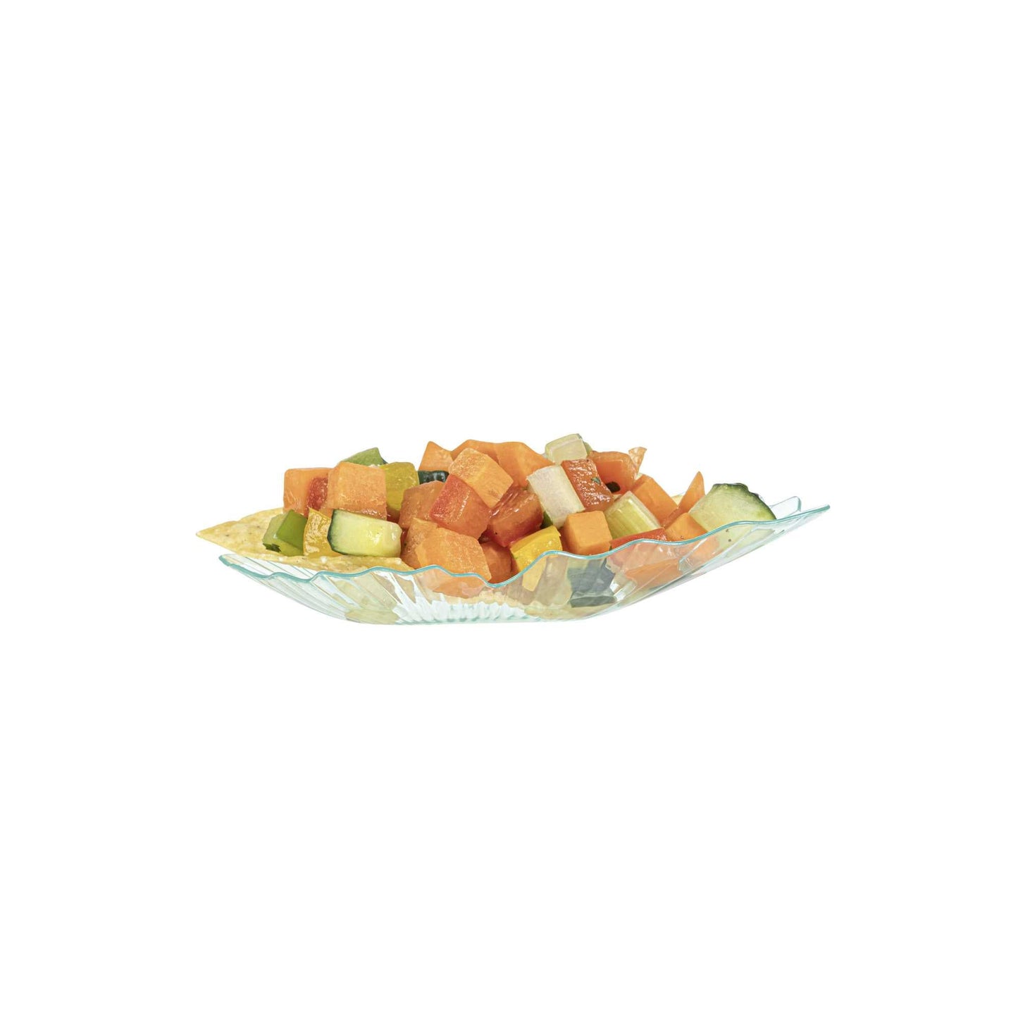 Mini Serve Seagreen Plastic Mini Coquille Plate - 3 1/4" x 3 1/4" x 1/2" - 100 count box