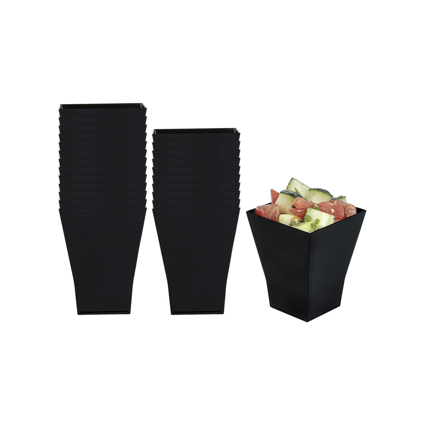 Mini Serve 2 oz Square Black Plastic Bonito Cup - 1 3/4" x 1 3/4" x 2 1/4" - 100 count box