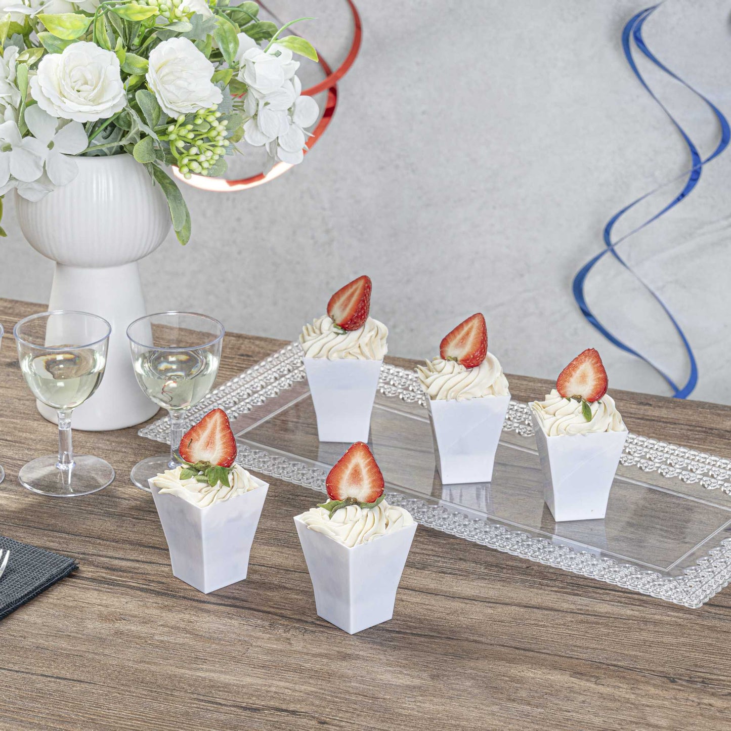 Mini Serve 2 oz Square White Plastic Bonito Cup - 1 3/4" x 1 3/4" x 2 1/4" - 100 count box