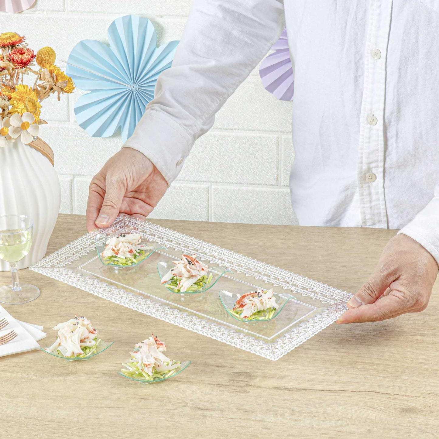 Mini Serve Triangle Seagreen Plastic Shooting Star Appetizer Plate - 3" x 3" - 100 count box