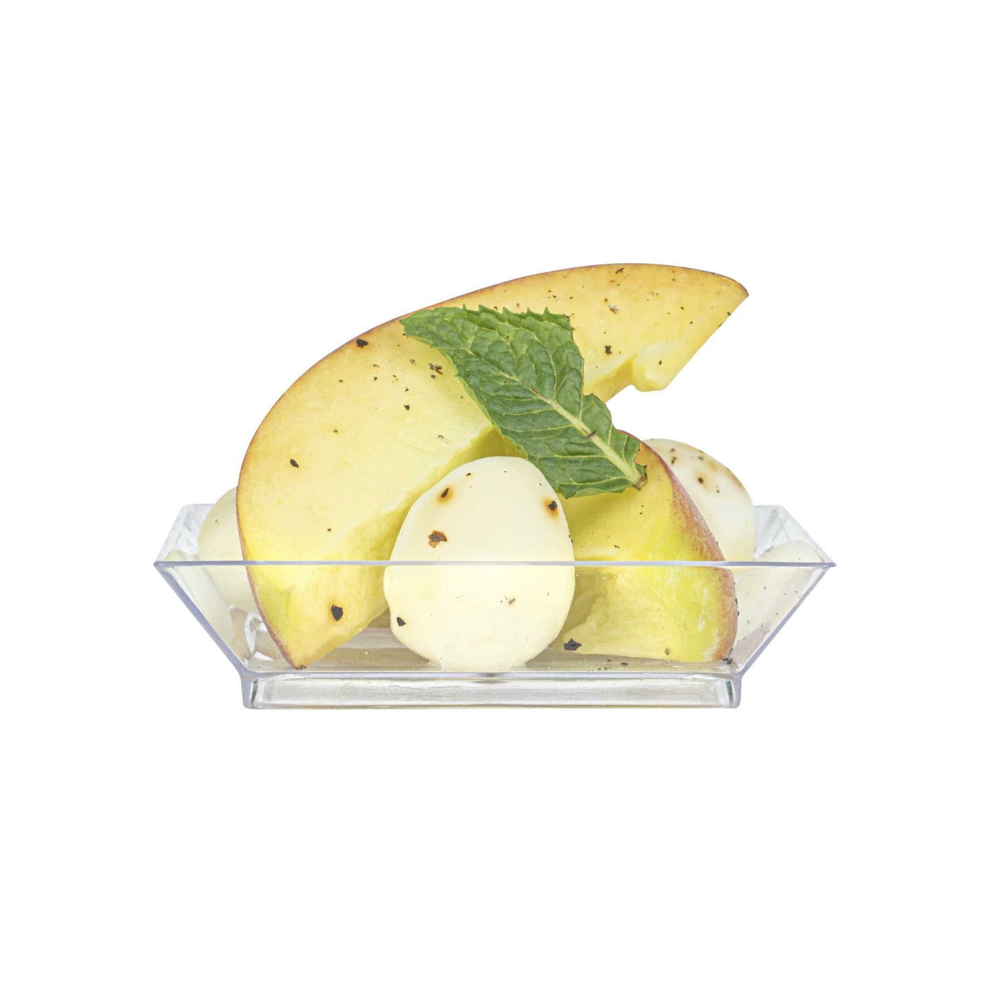 Mini Serve Square Clear Plastic Mini Modern Plate - 2 1/2" x 2 1/2" x 1/2" - 100 count box