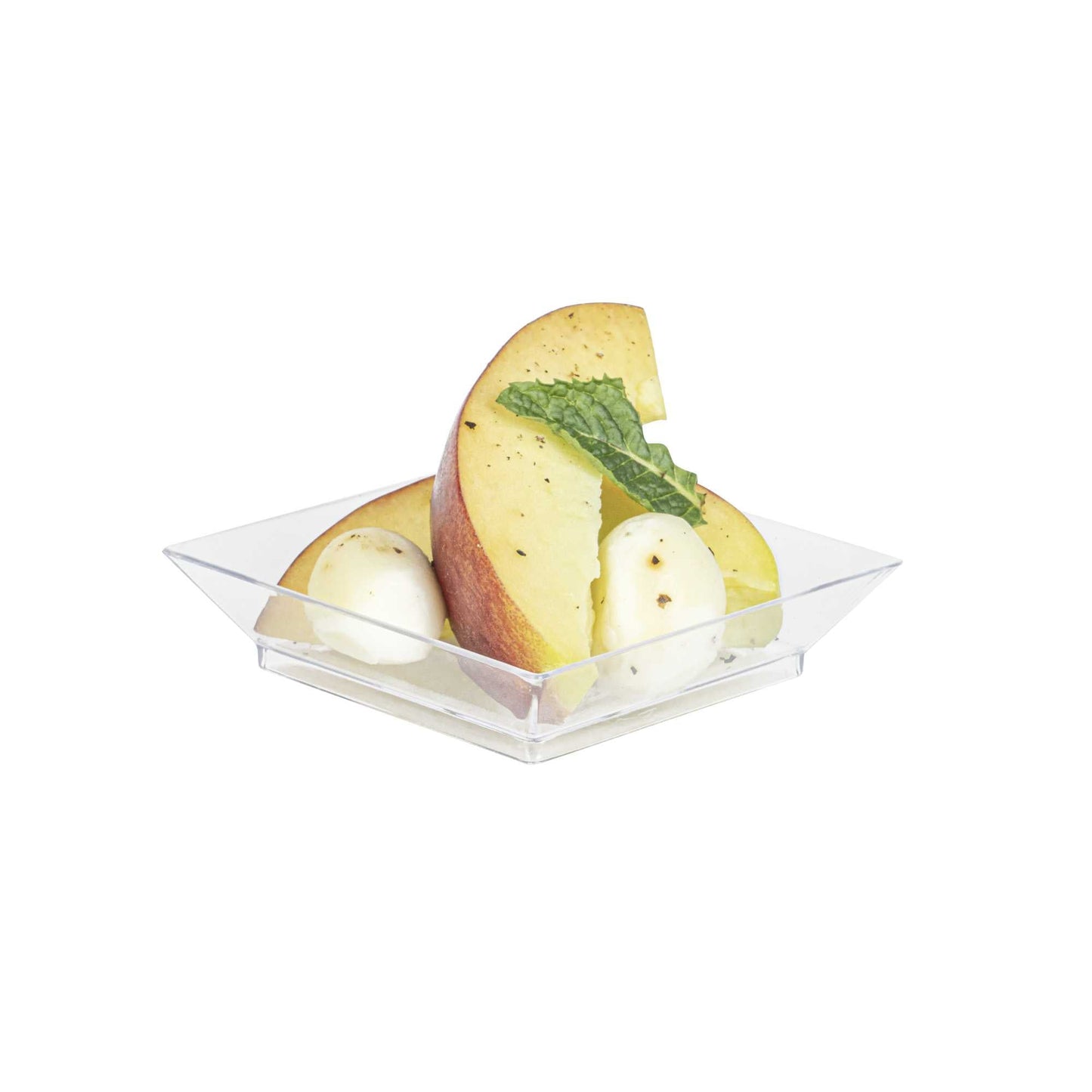 Mini Serve Square Clear Plastic Mini Modern Plate - 2 1/2" x 2 1/2" x 1/2" - 100 count box