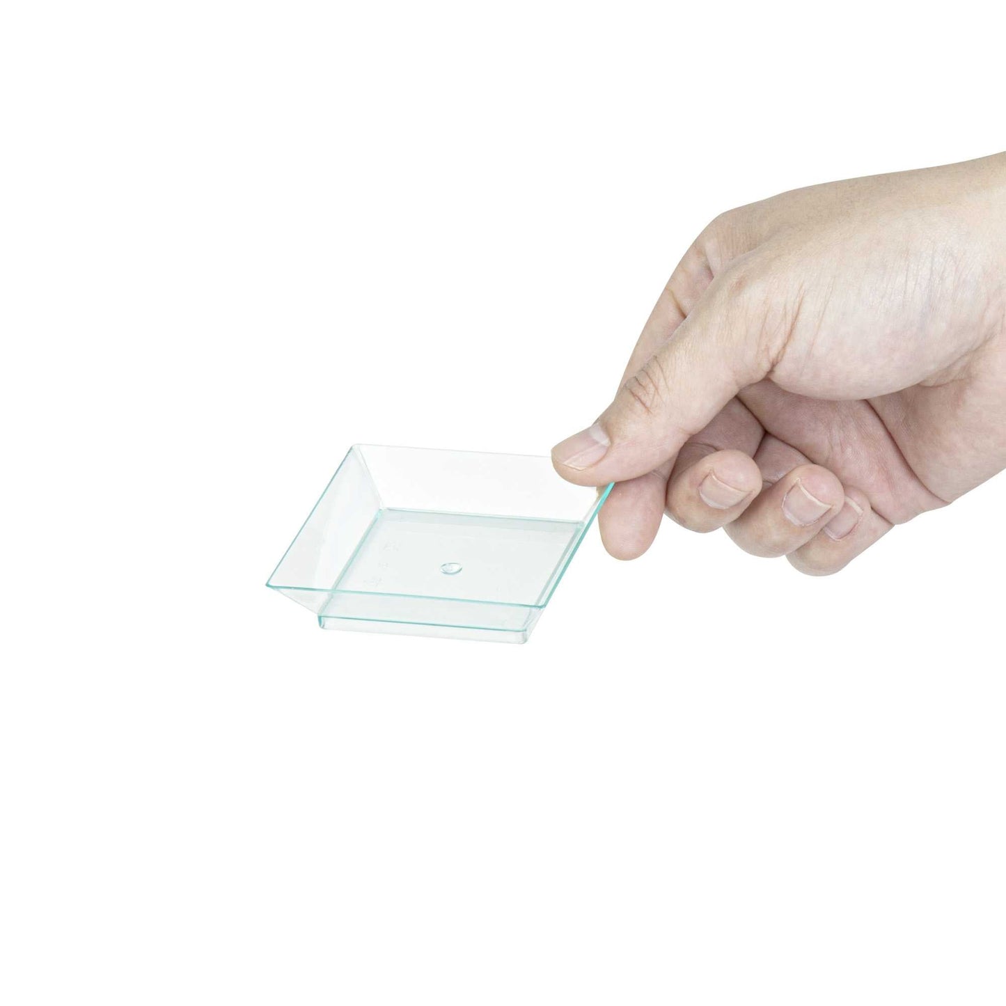 Mini Serve Square Seagreen Plastic Mini Modern Plate - 2 1/2" x 2 1/2" x 1/2" - 100 count box