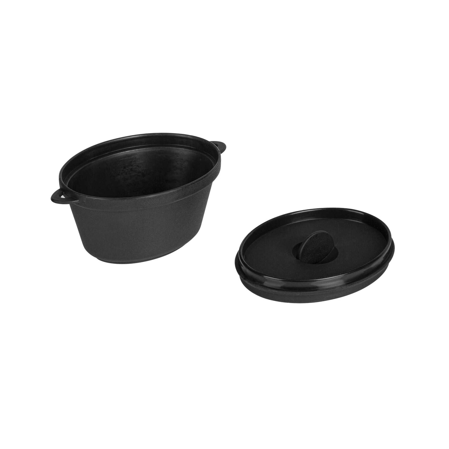Mini Serve 3 oz Oval Black Plastic Mini Kettle Dish - 3" x 2 1/4" x 1 1/2" - 100 count box