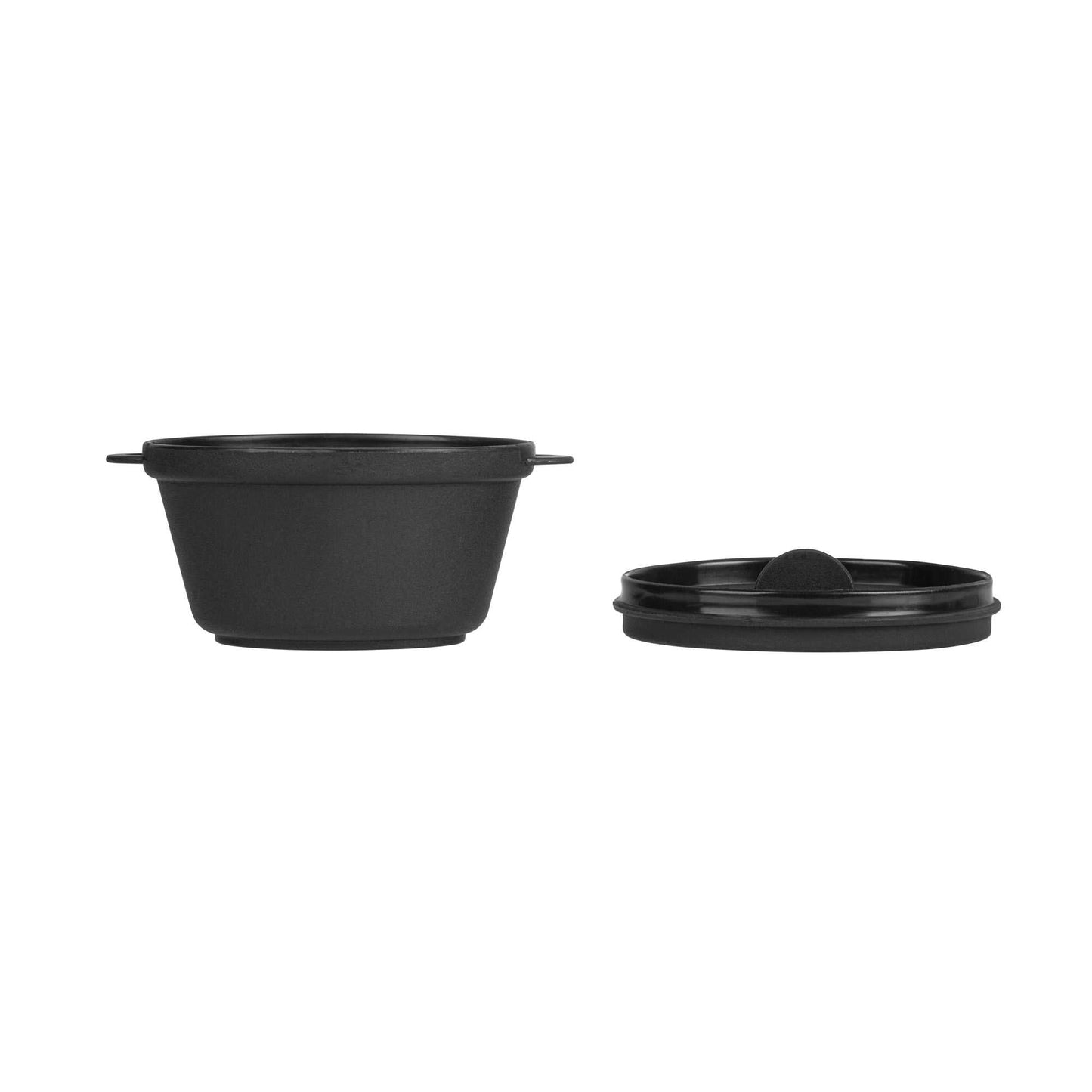 Mini Serve 3 oz Oval Black Plastic Mini Kettle Dish - 3" x 2 1/4" x 1 1/2" - 100 count box