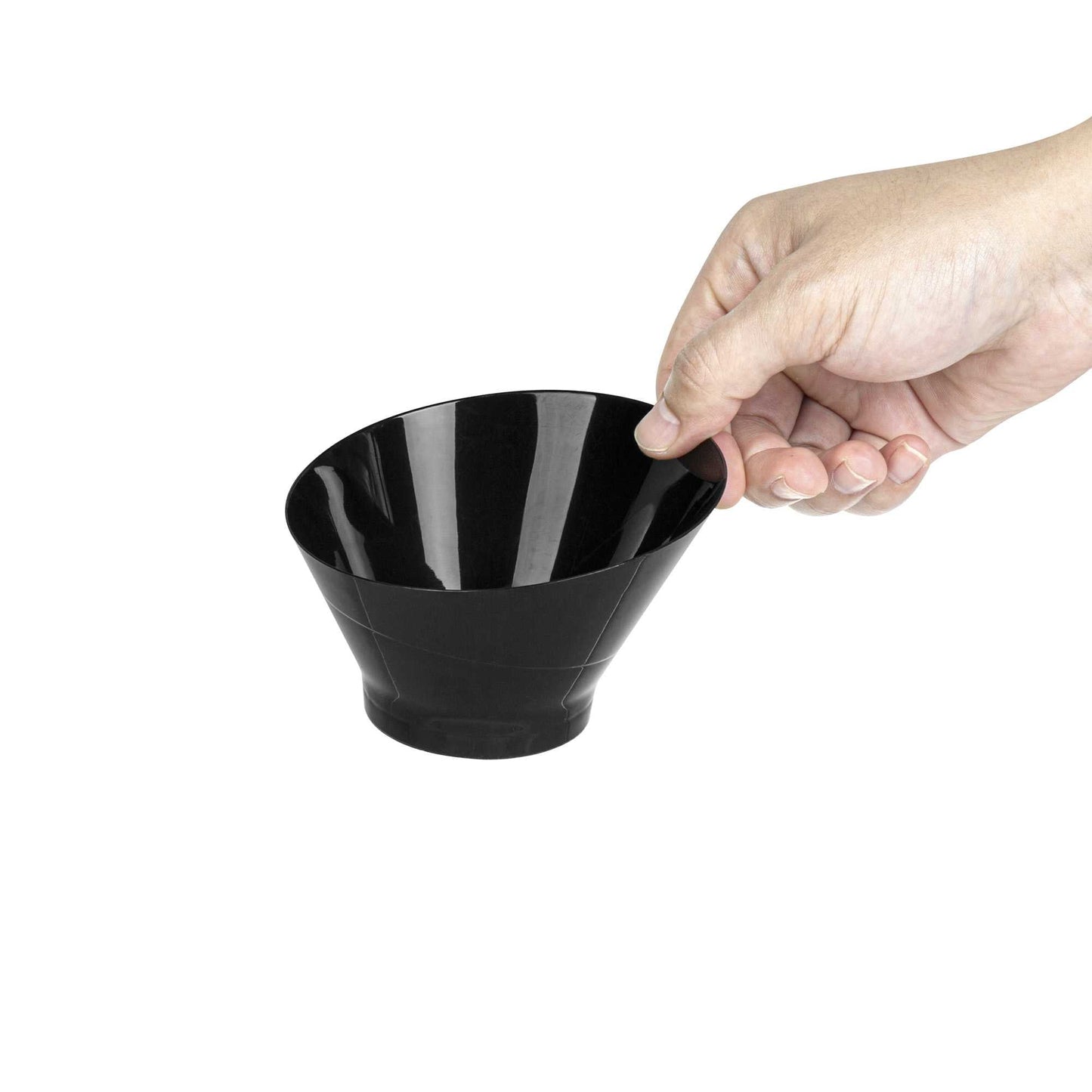 Mini Serve 7 oz Round Black Plastic Incline Bowl - 4 1/4" x 4 1/4" x 2 3/4" - 100 count box