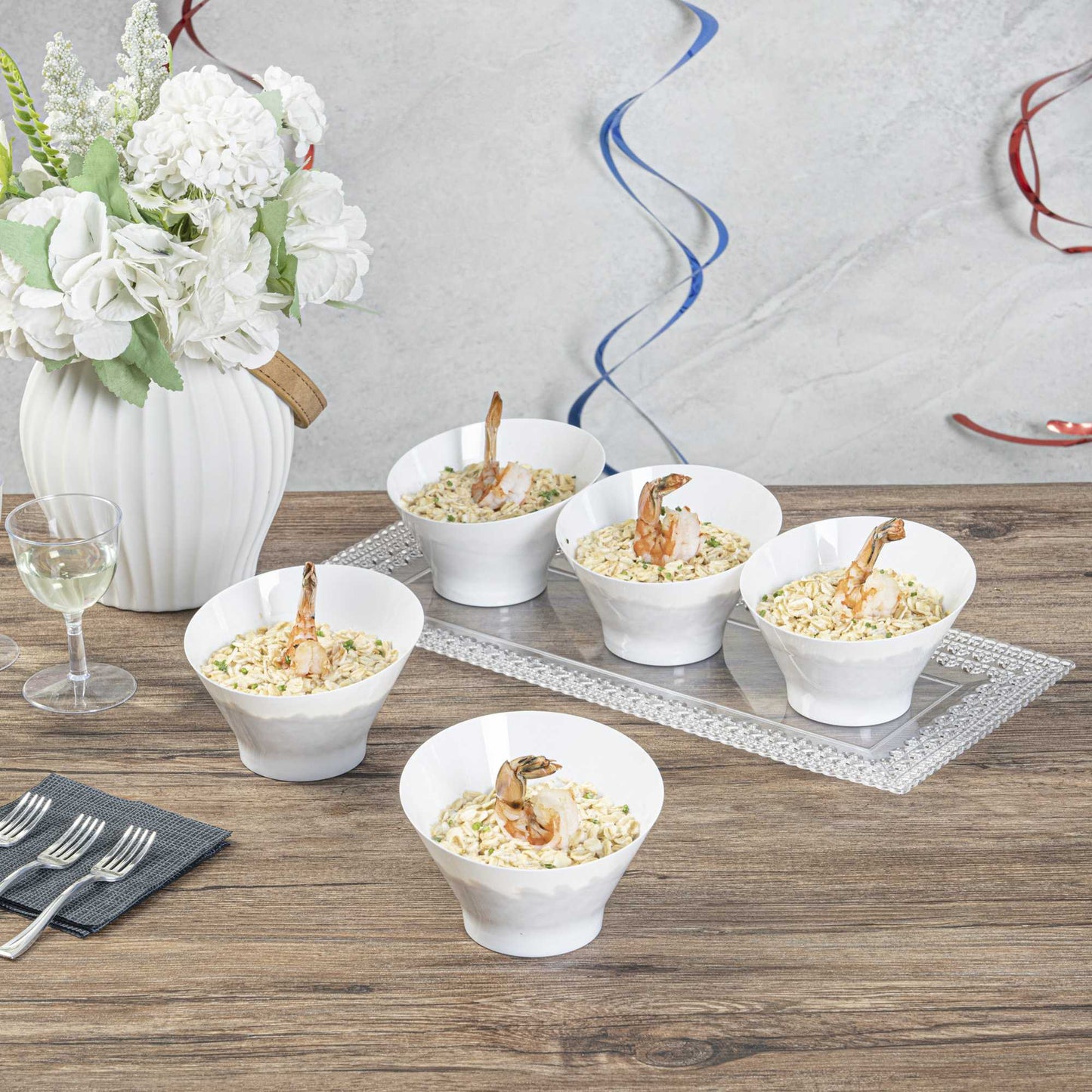 Mini Serve 7 oz Round White Plastic Incline Bowl - 4 1/4" x 4 1/4" x 2 3/4" - 100 count box