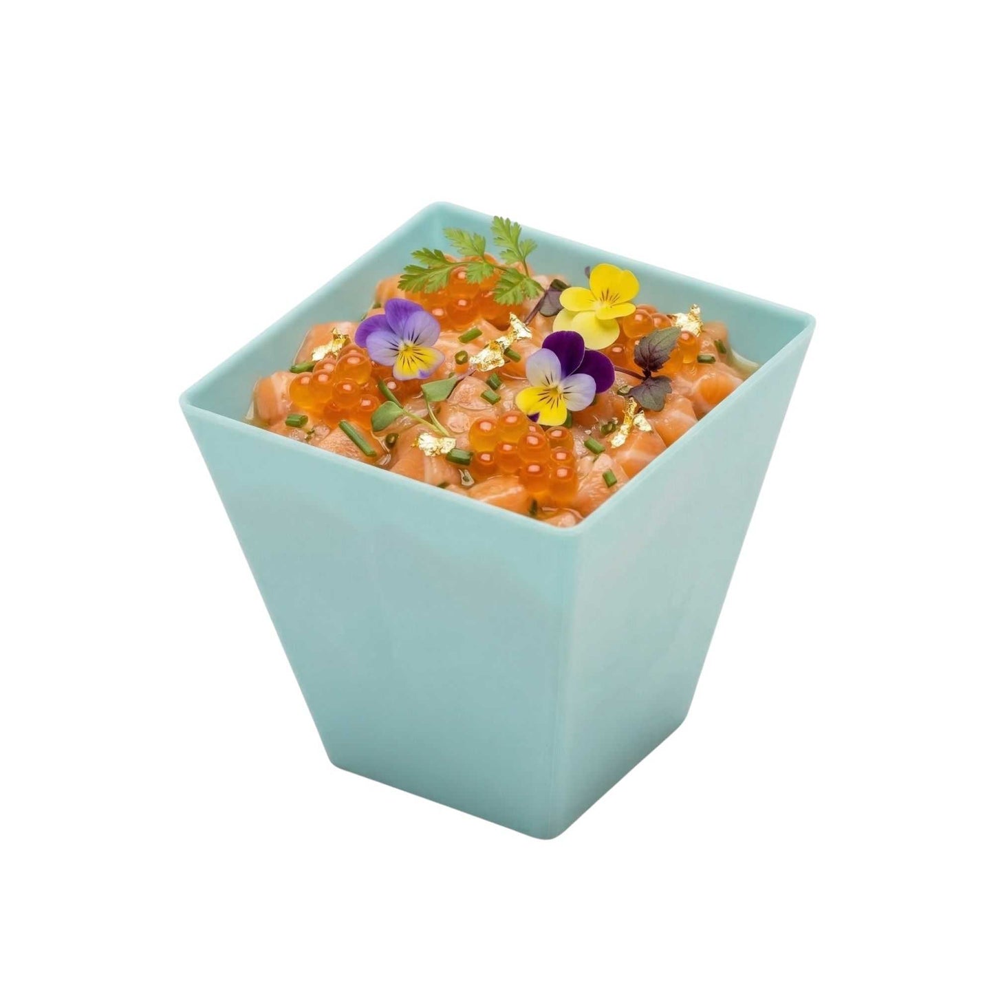 Mini Serve 8 oz Square Baby Blue Plastic Large Kova Cup - Limited Edition - 2 3/4" x 2 3/4" x 2 3/4" - 100 count box
