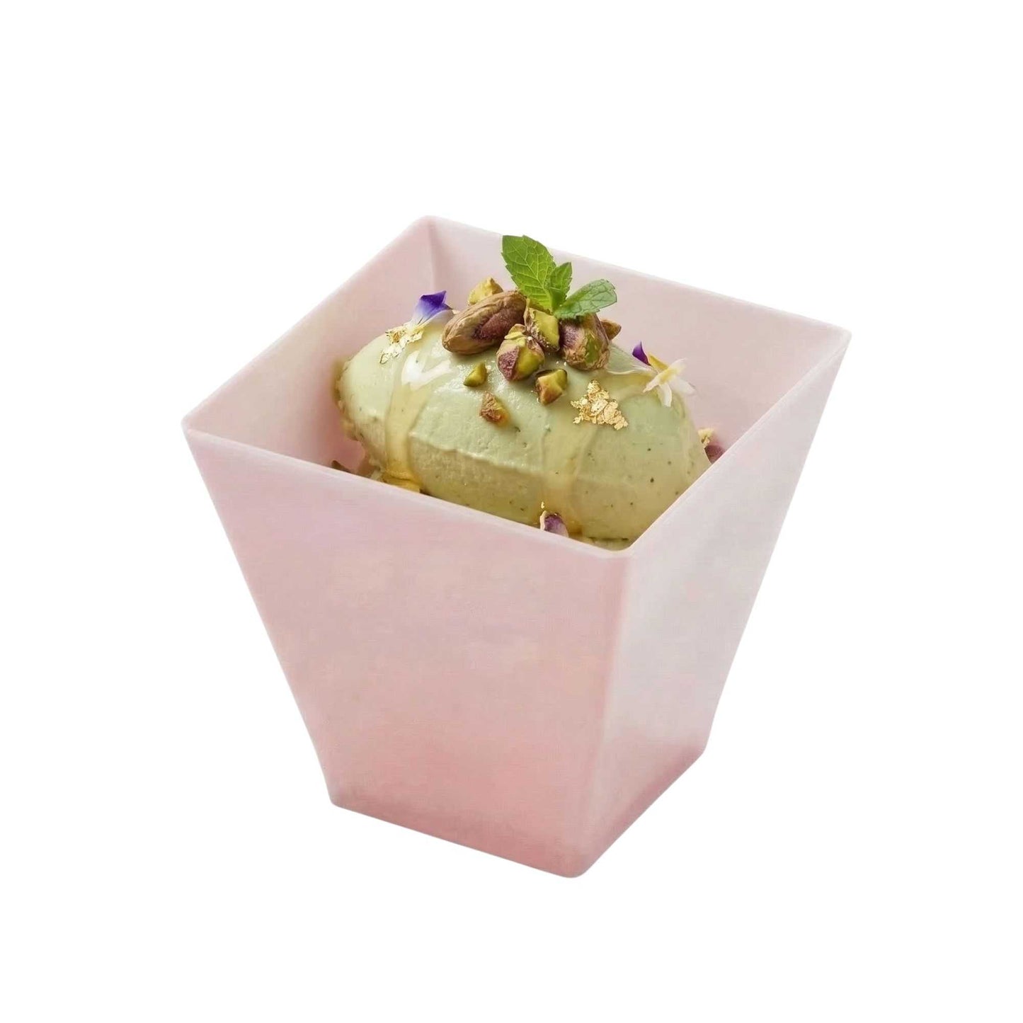 Mini Serve 8 oz Square Powder Pink Plastic Large Kova Cup - Limited Edition - 2 3/4" x 2 3/4" x 2 3/4" - 100 count box