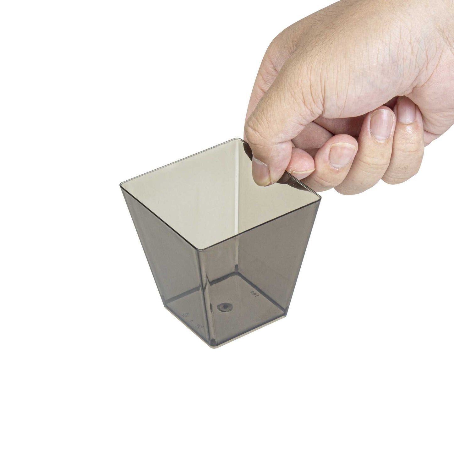 Mini Serve 8 oz Square Smoked Gray Plastic Large Kova Cup - 2 3/4" x 2 3/4" x 2 3/4" - 100 count box