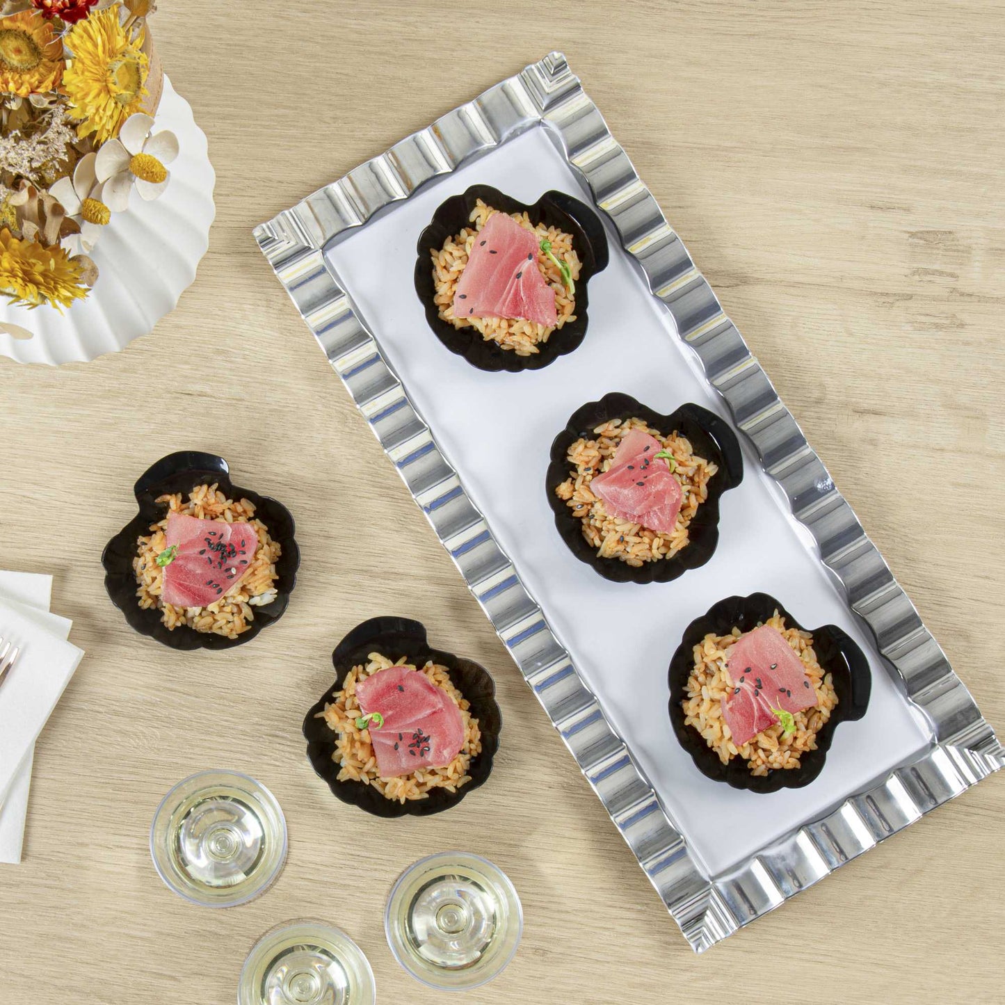 Mini Serve Black Plastic Shell Plate - 3 1/4" x 3 1/4" x 1/2" - 100 count box