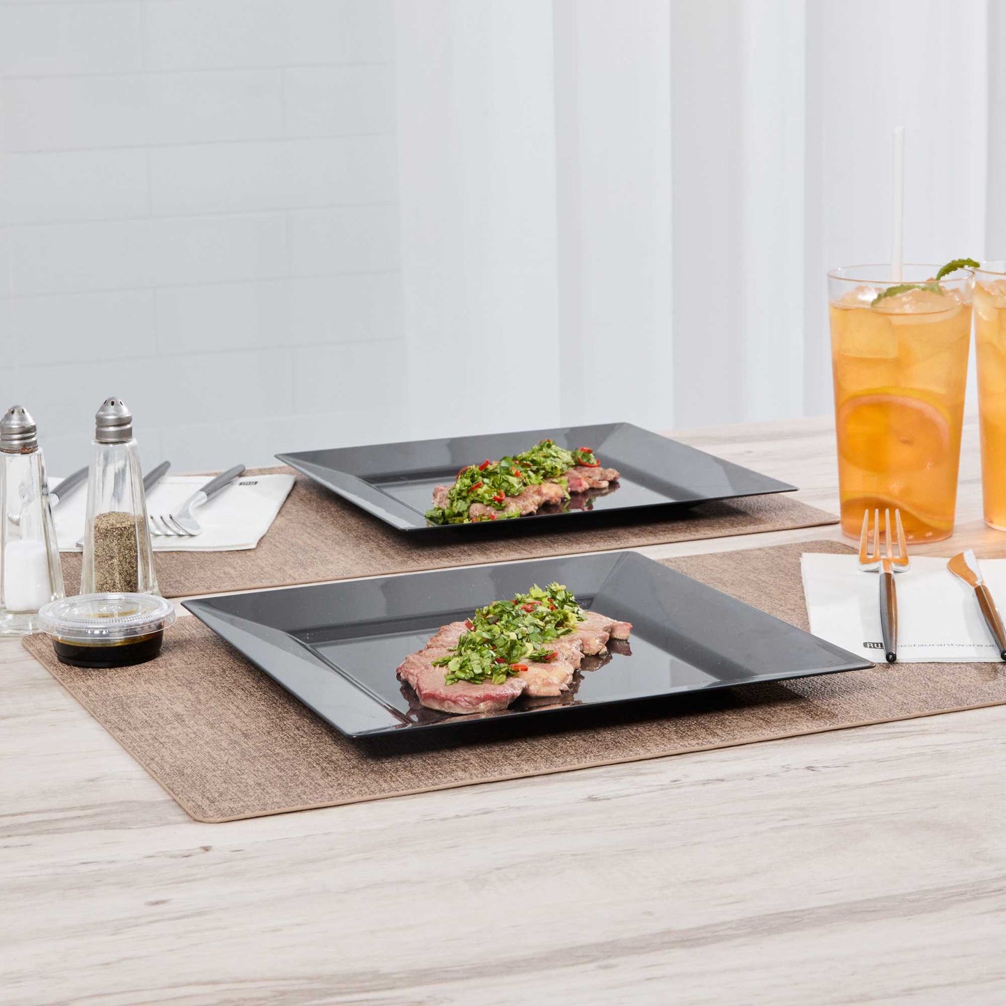 Maxi Serve Square Black Plastic Modern Plate - 9 1/2" x 9 1/2" x 1/2" - 100 count box