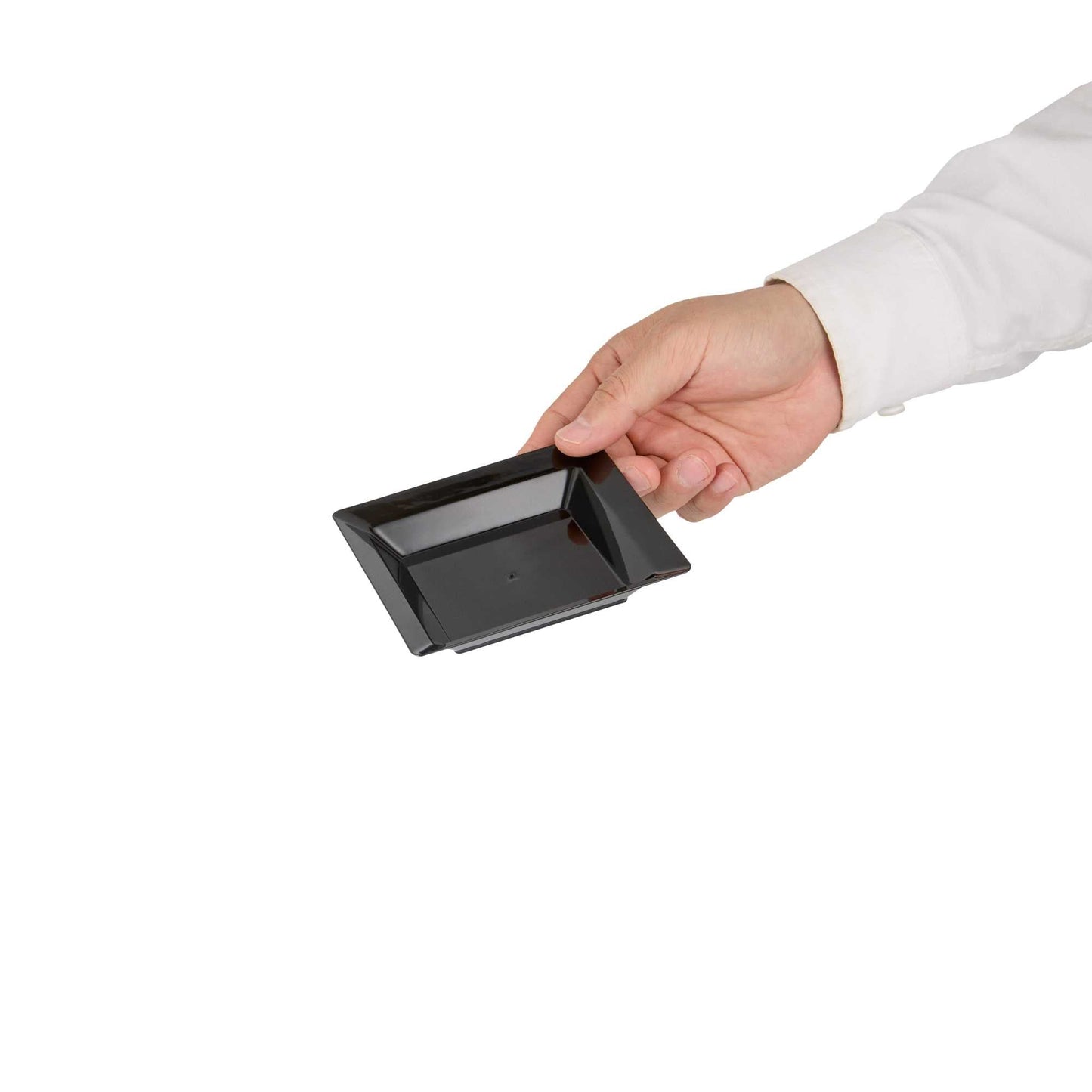 Mini Serve Square Black Plastic Plate - 4 1/4" x 4 1/4" x 1/2" - 100 count box