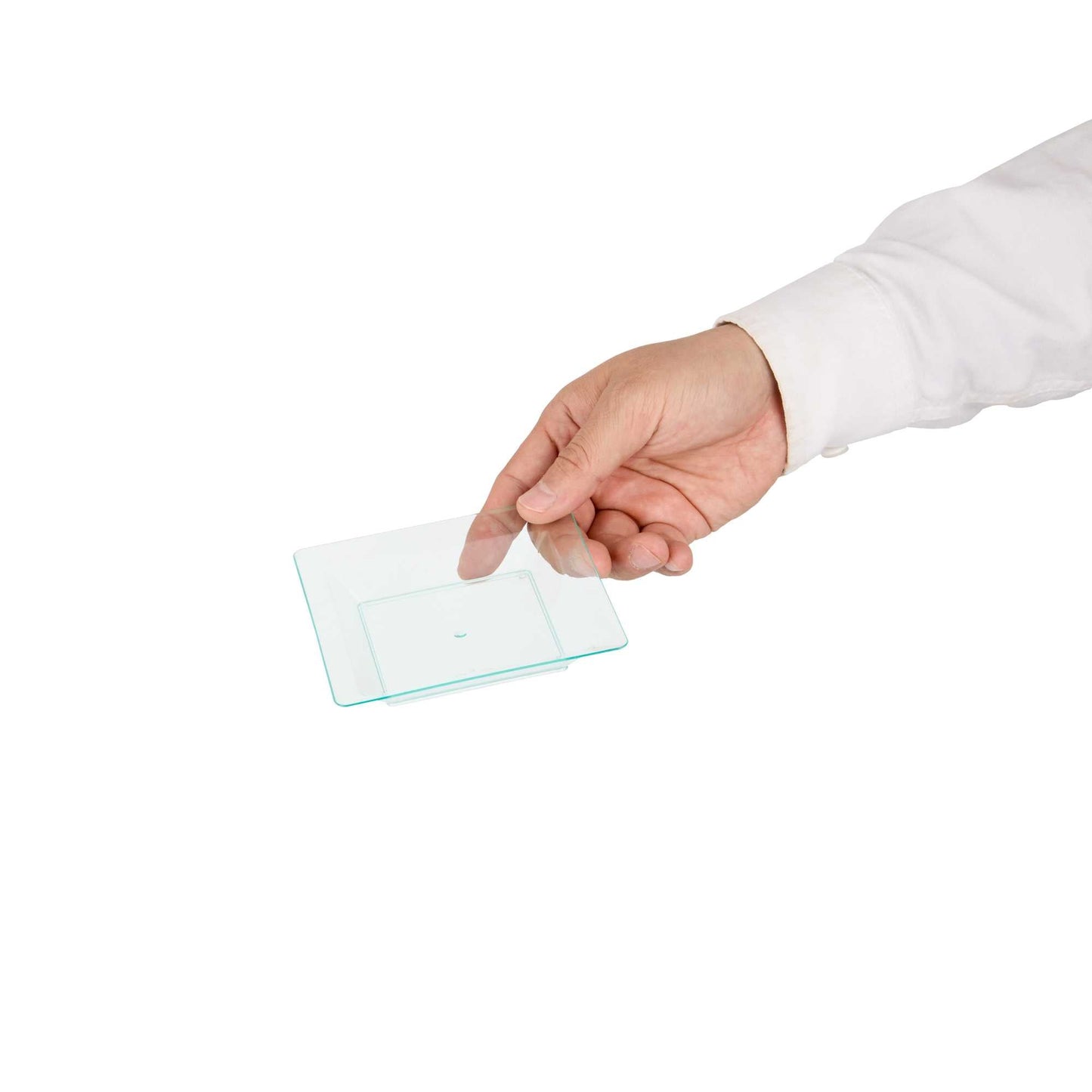 Mini Serve Square Seagreen Plastic Plate - 4 1/4" x 4 1/4" x 1/2" - 100 count box