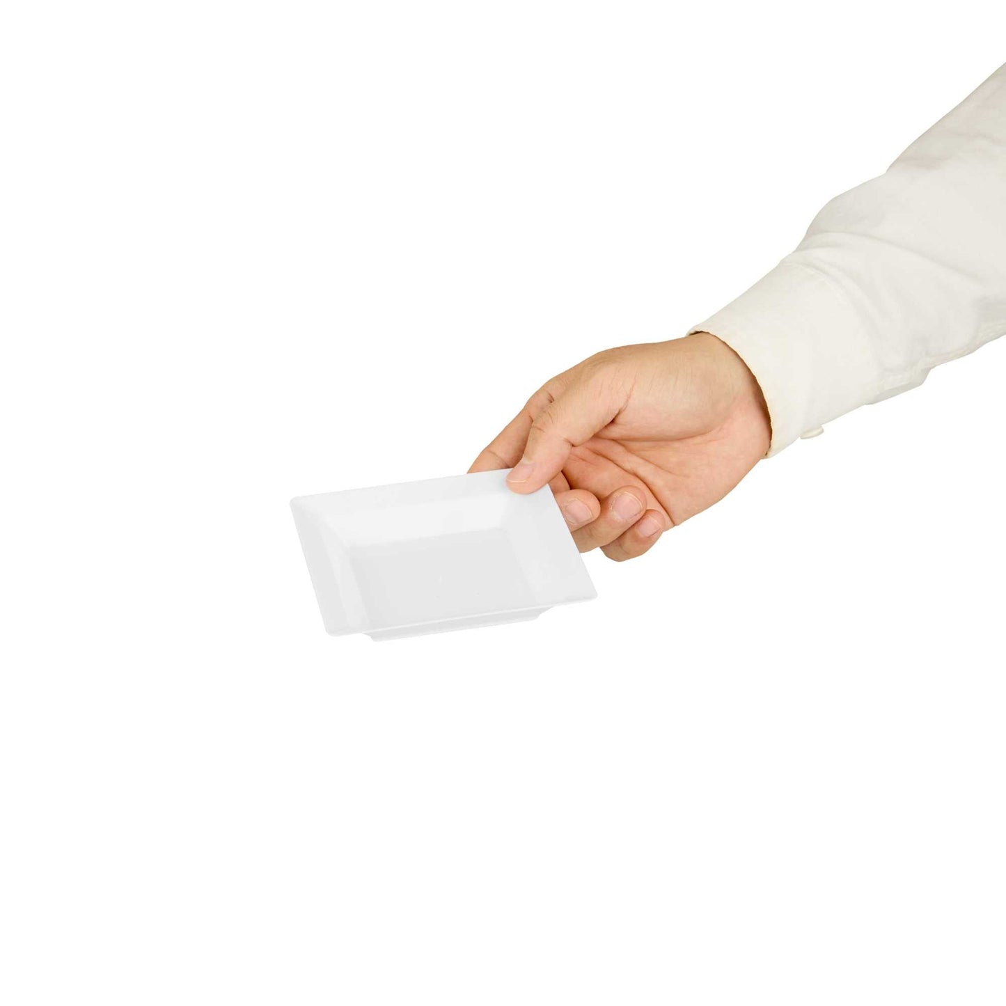 Mini Serve Square White Plastic Plate - 4 1/4" x 4 1/4" x 1/2" - 100 count box