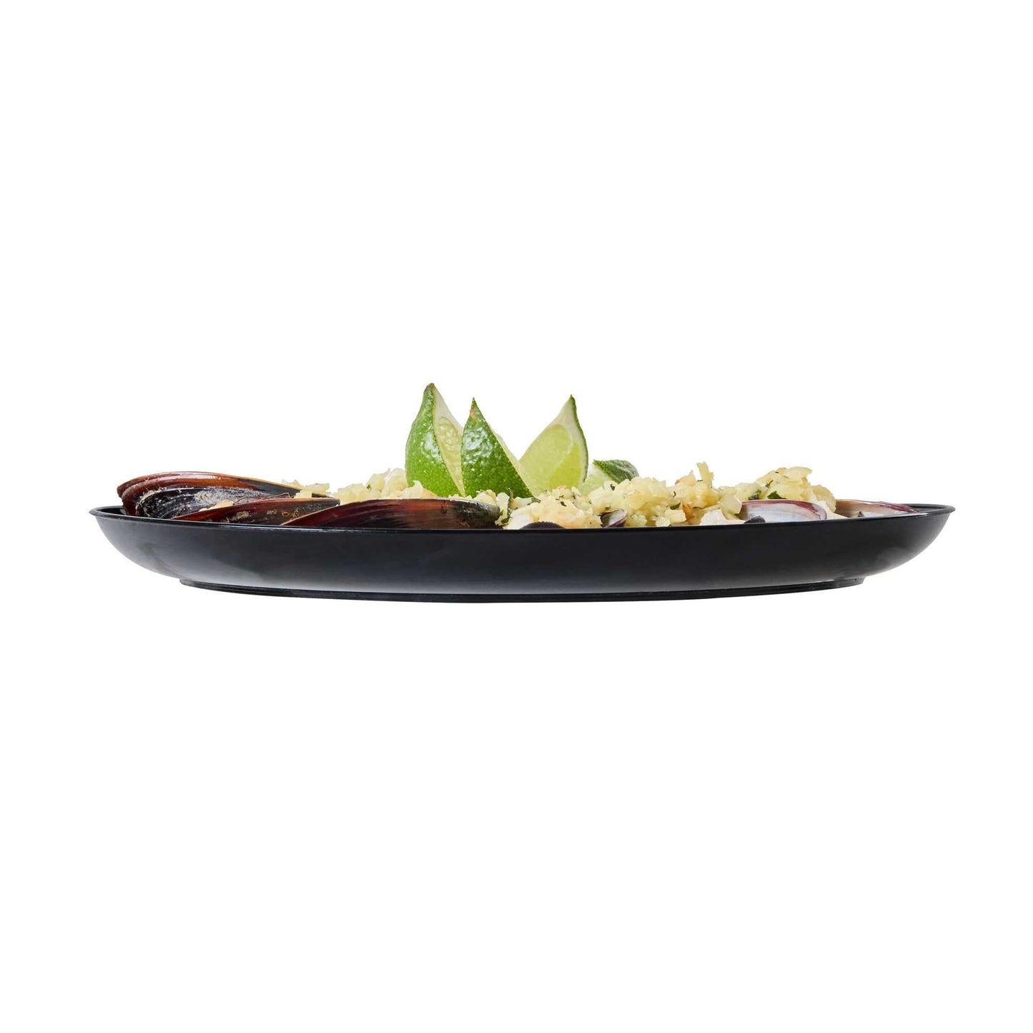 Maxi Serve Round Black Plastic Elegant Plate - 9" x 9" x 1/2" - 100 count box