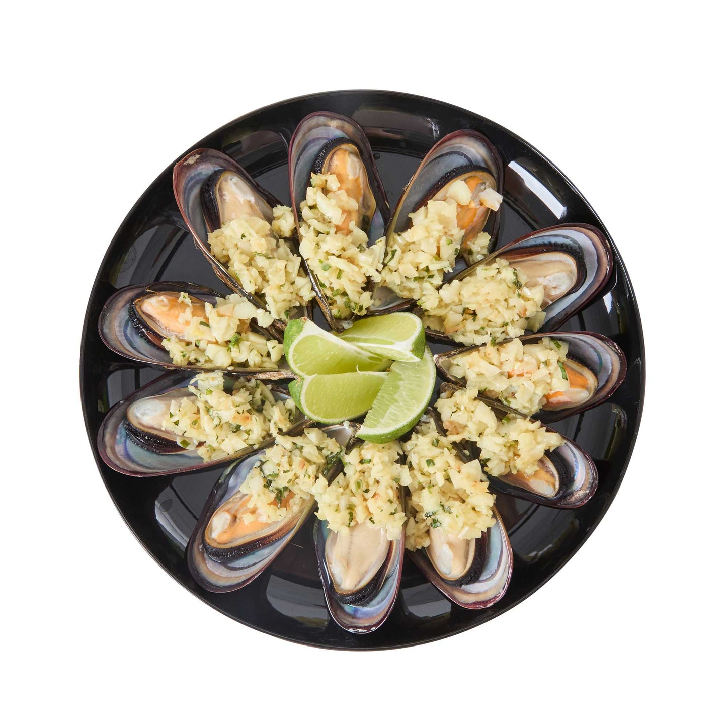 Maxi Serve Round Black Plastic Elegant Plate - 9" x 9" x 1/2" - 100 count box