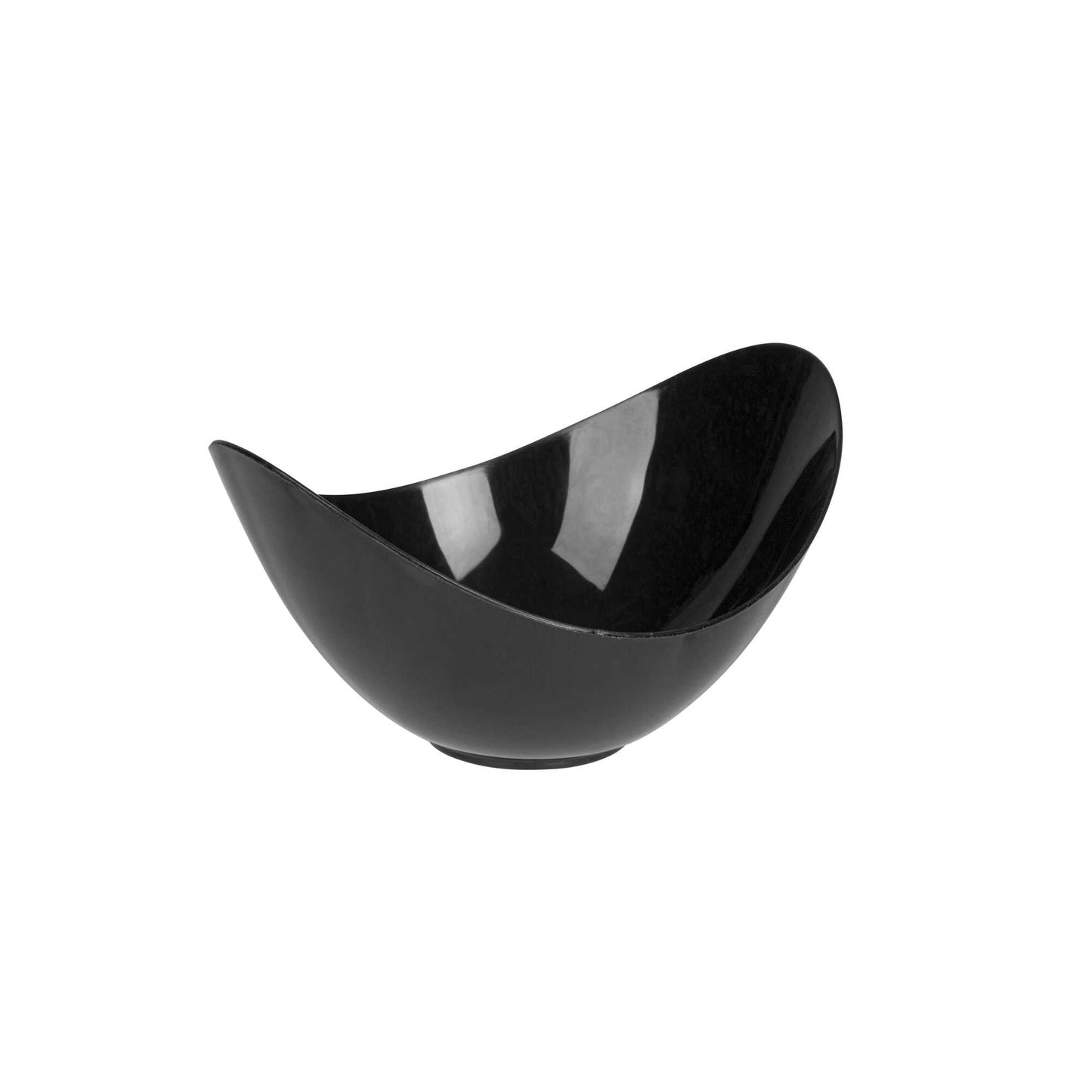 Mini Serve 2 oz Oval Black Plastic Alato Tasting Dish - 3 1/2" x 2 3/4" x 1 3/4" - 100 count box