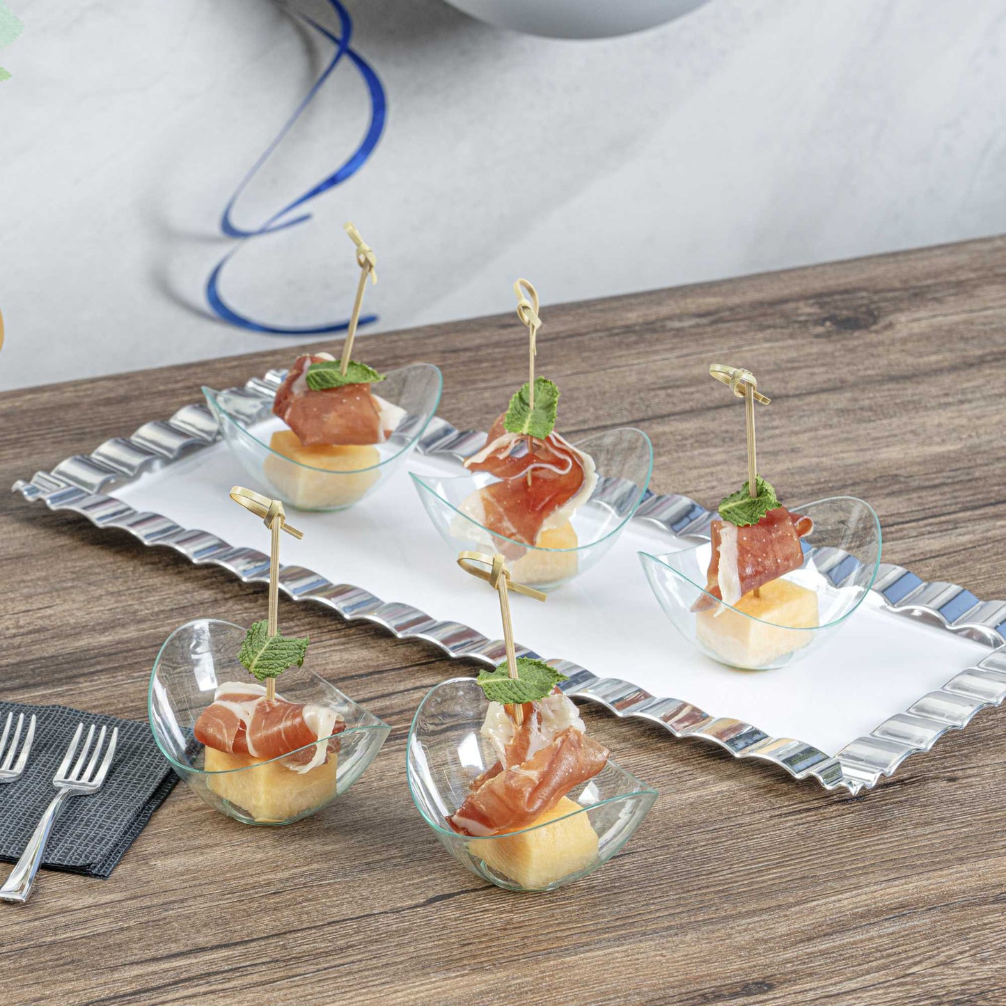 Mini Serve 2 oz Oval Seagreen Plastic Alato Tasting Dish - 3 1/2" x 2 3/4" x 1 3/4" - 100 count box