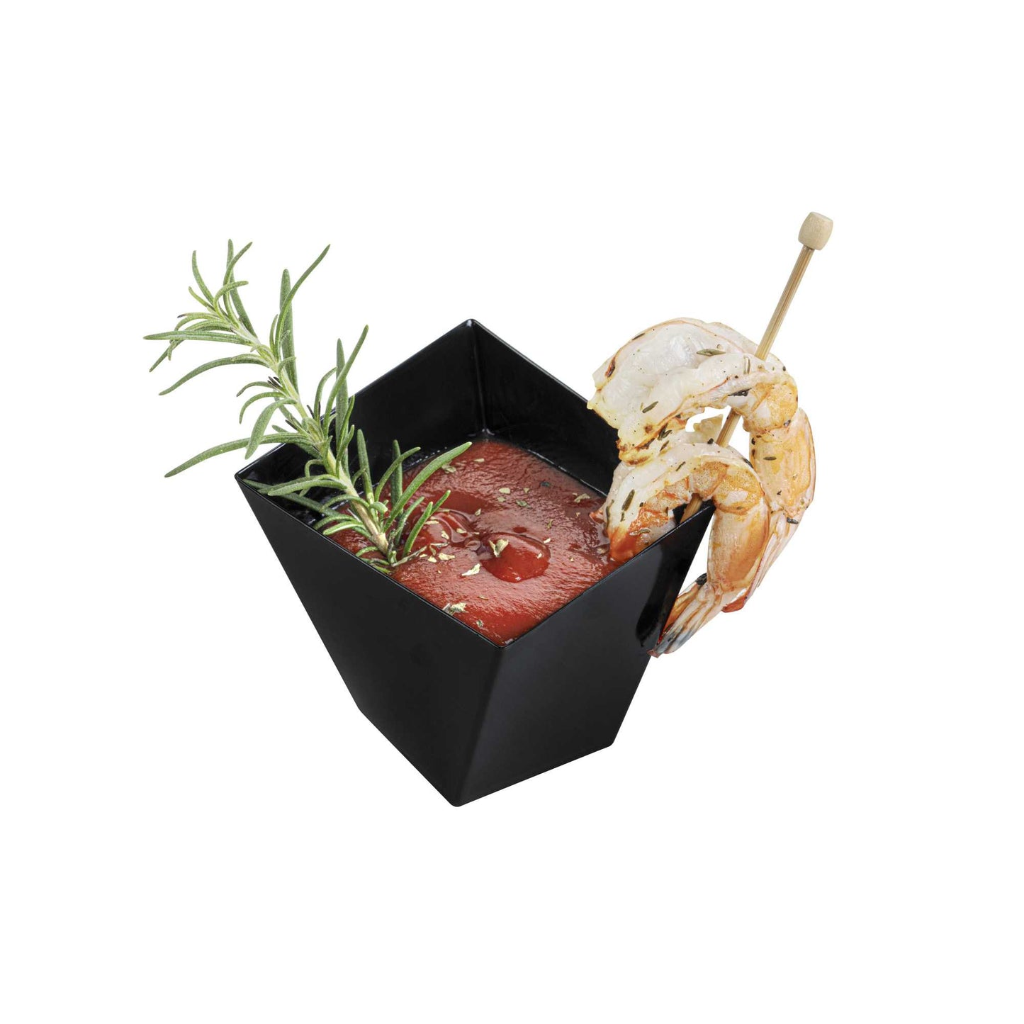 Mini Serve 6 oz Square Black Plastic Large Girata Dish - 3 1/4" x 2 3/4" x 3" - 100 count box