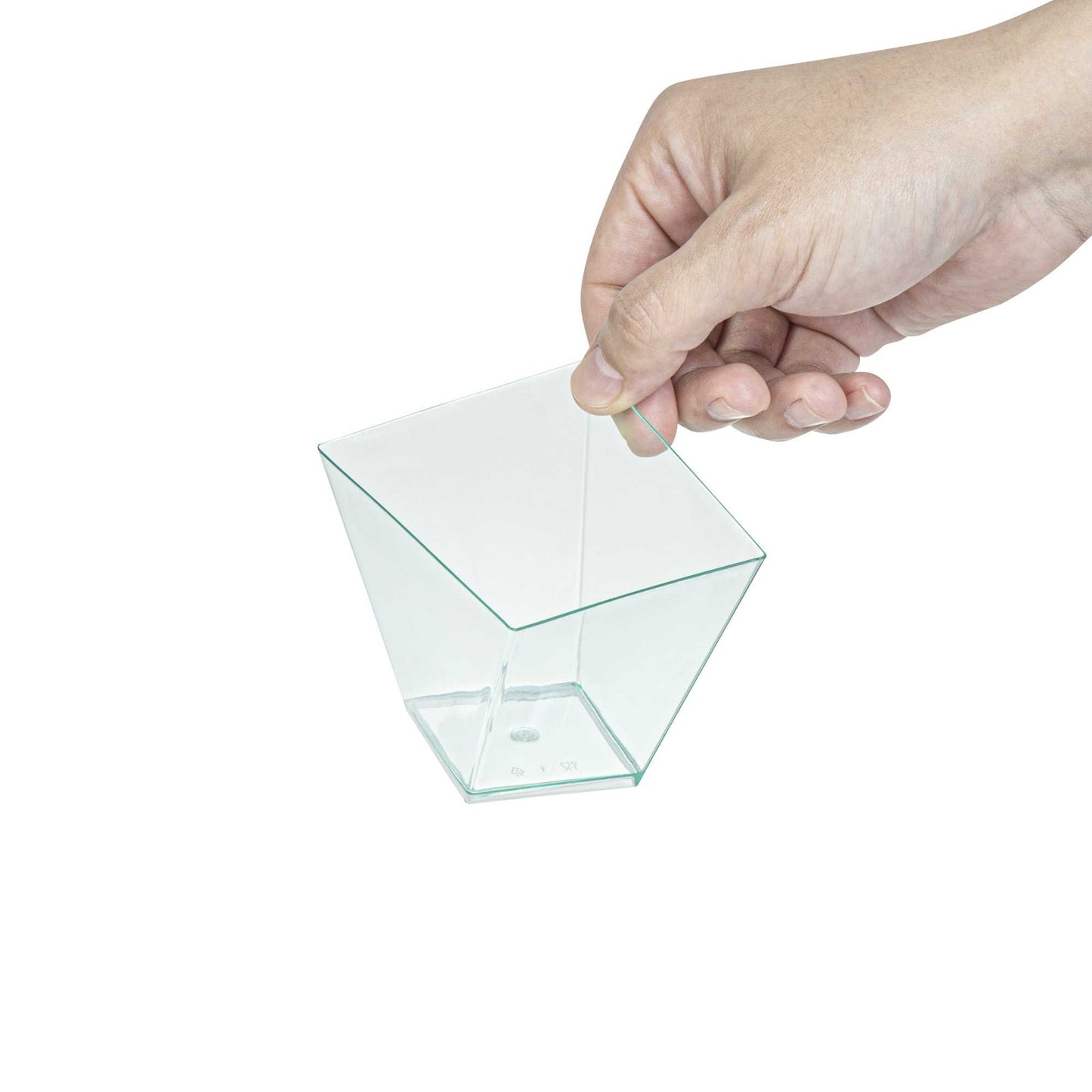 Mini Serve 6 oz Square Seagreen Plastic Large Girata Dish - 3 1/4" x 2 3/4" x 3" - 100 count box