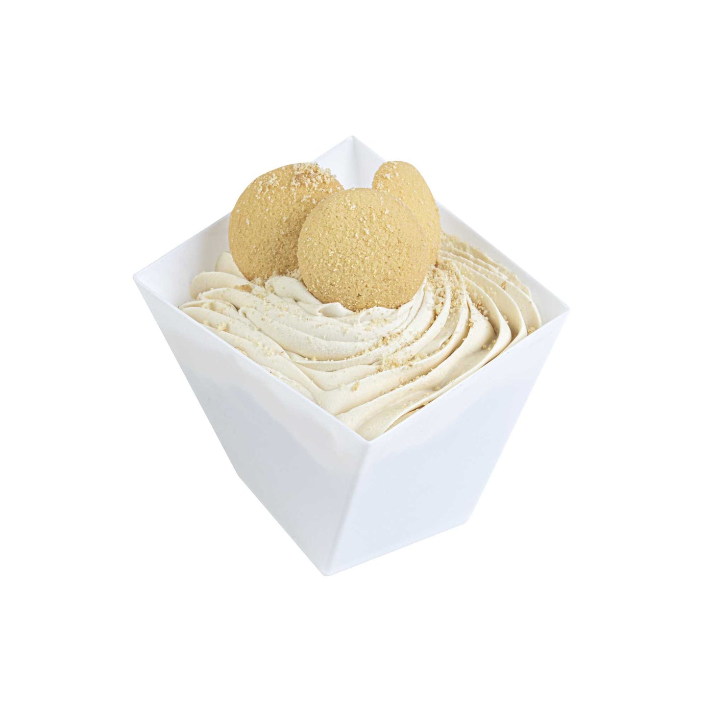 Mini Serve 6 oz Square White Plastic Large Girata Dish - 3 1/4" x 2 3/4" x 3" - 100 count box