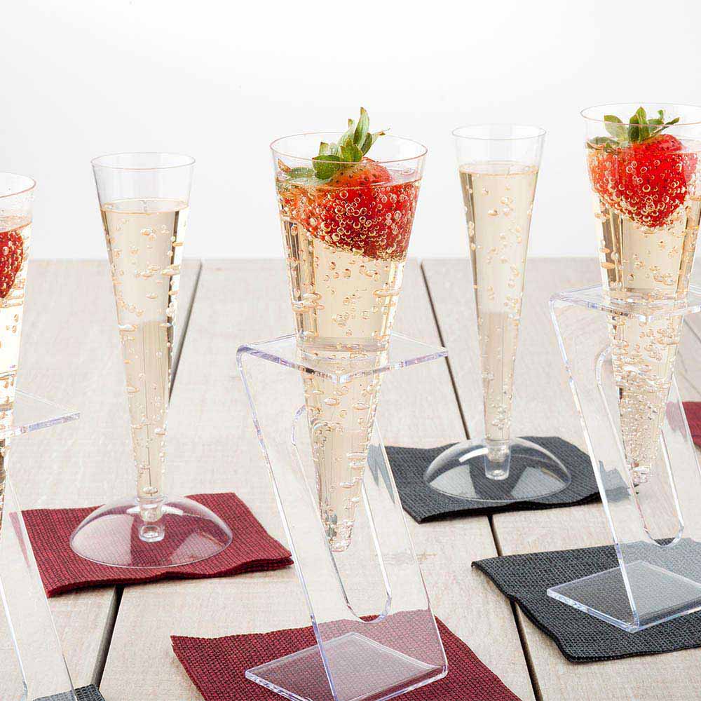 Bev Tek 3 oz Round Clear Plastic Long Champagne Flute - Stand Sold Separately - 6" x 1 1/2" x 1 1/2" - 100 count box
