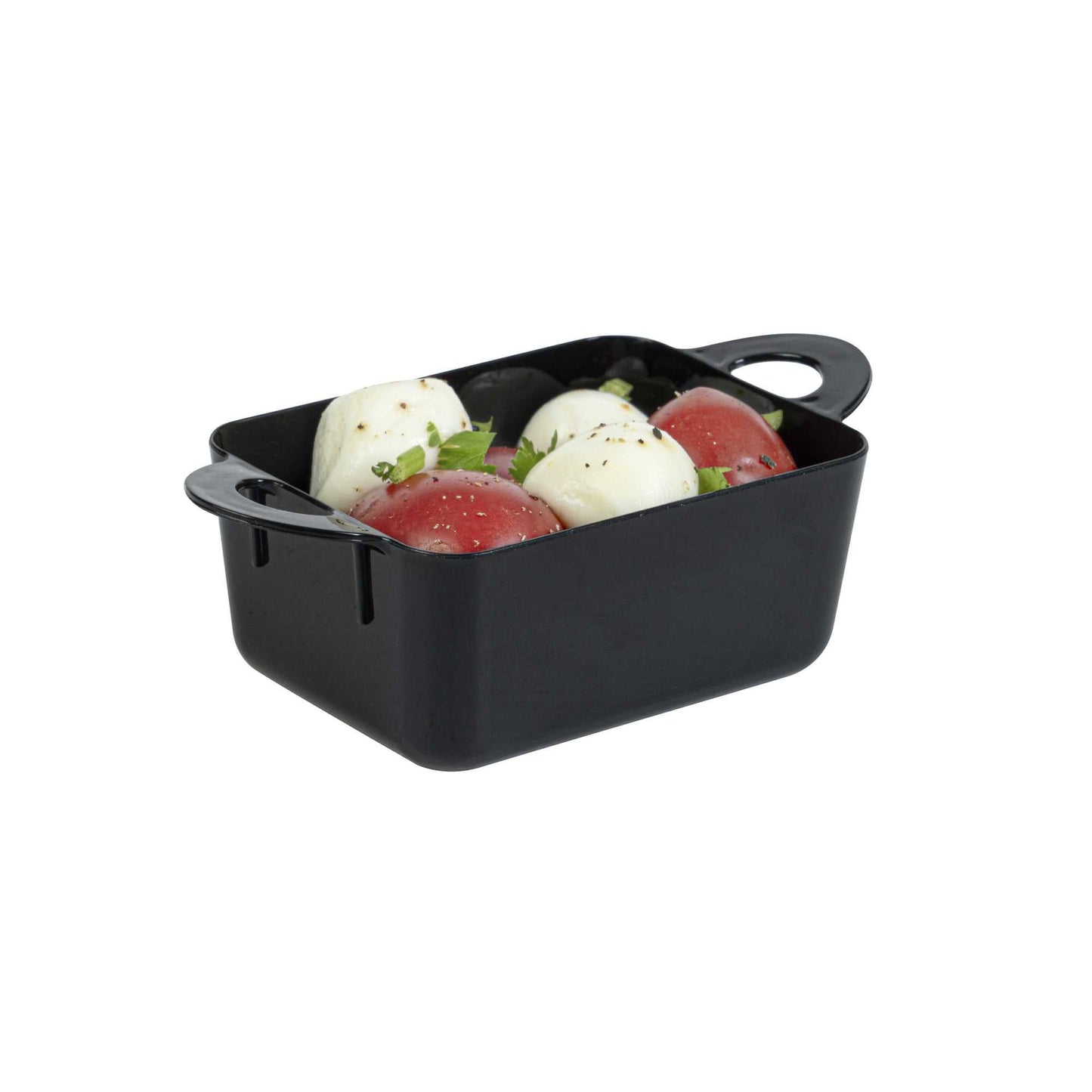 Mini Serve 3 oz Rectangle Black Plastic Cocotte - 3 3/4" x 2" x 1 1/2" - 100 count box