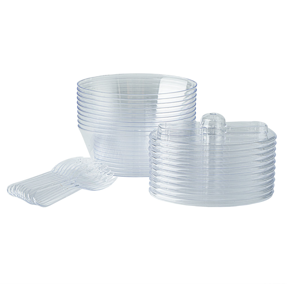 Mini Serve 4 oz Oval Clear Plastic Deli Cup - with Spork in Lid - 4 1/2" x 2 3/4" x 2 3/4" - 100 count box