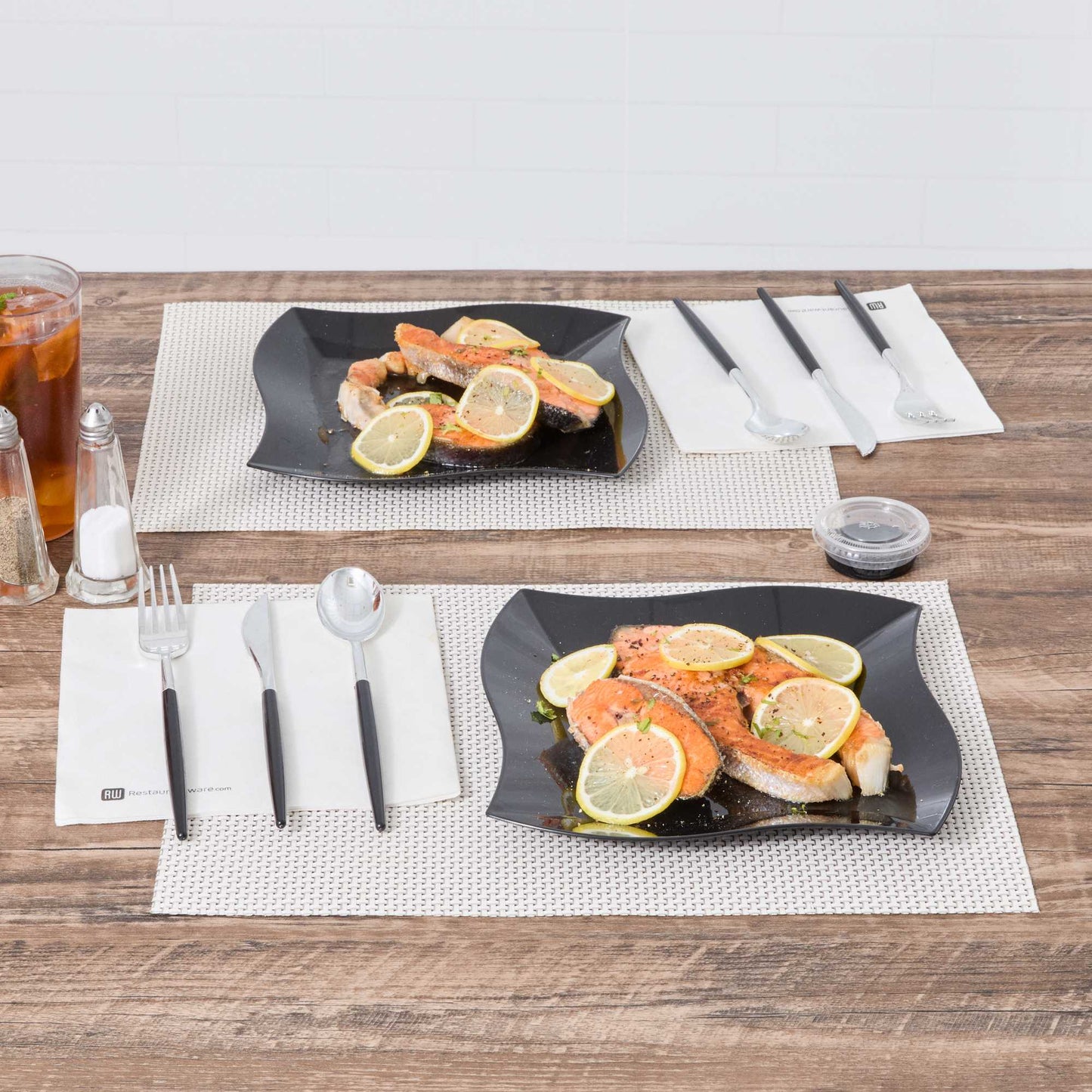 Maxi Serve Square Black Plastic Large Aqua Plate - 9" x 9" x 1/2" - 100 count box