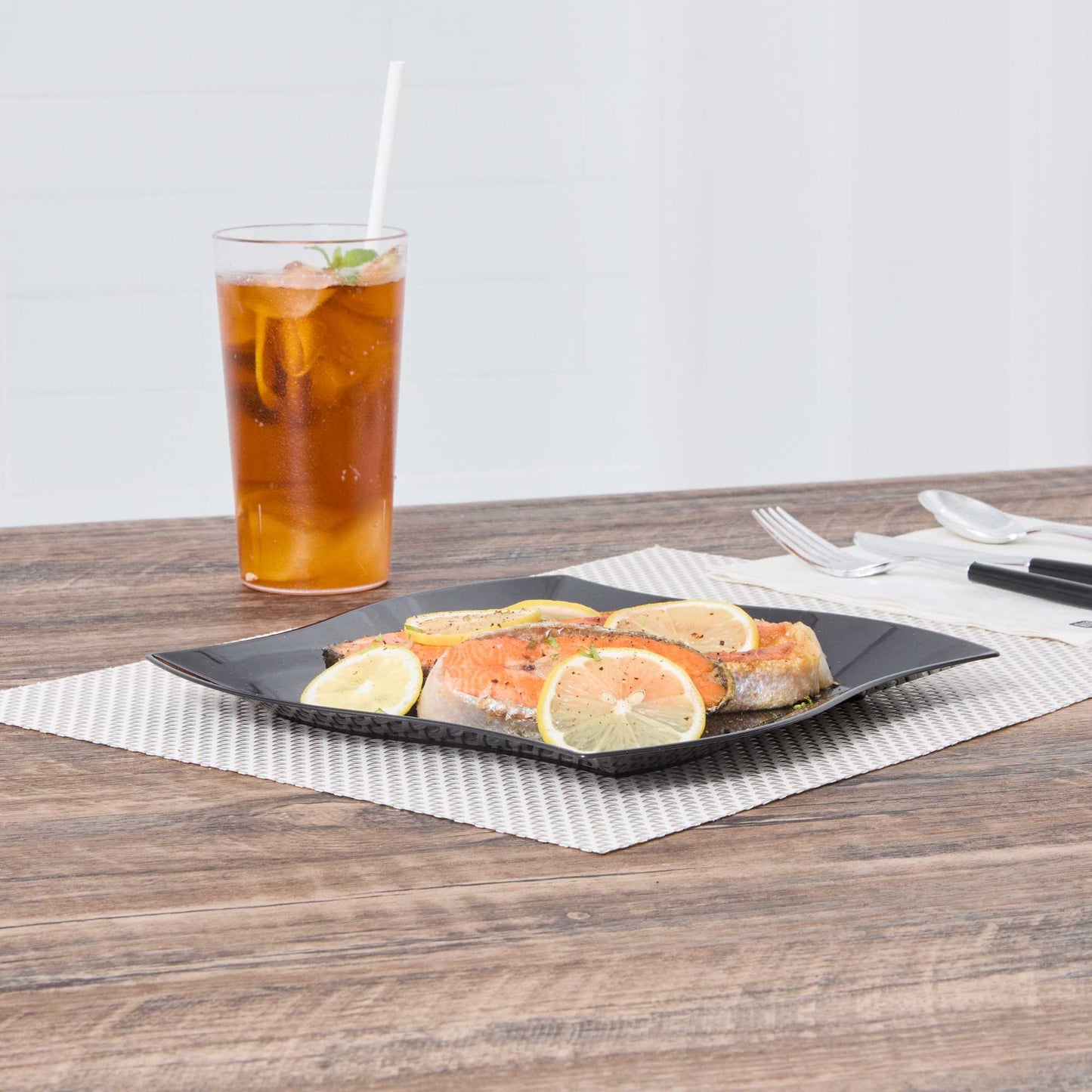 Maxi Serve Square Black Plastic Large Aqua Plate - 9" x 9" x 1/2" - 100 count box