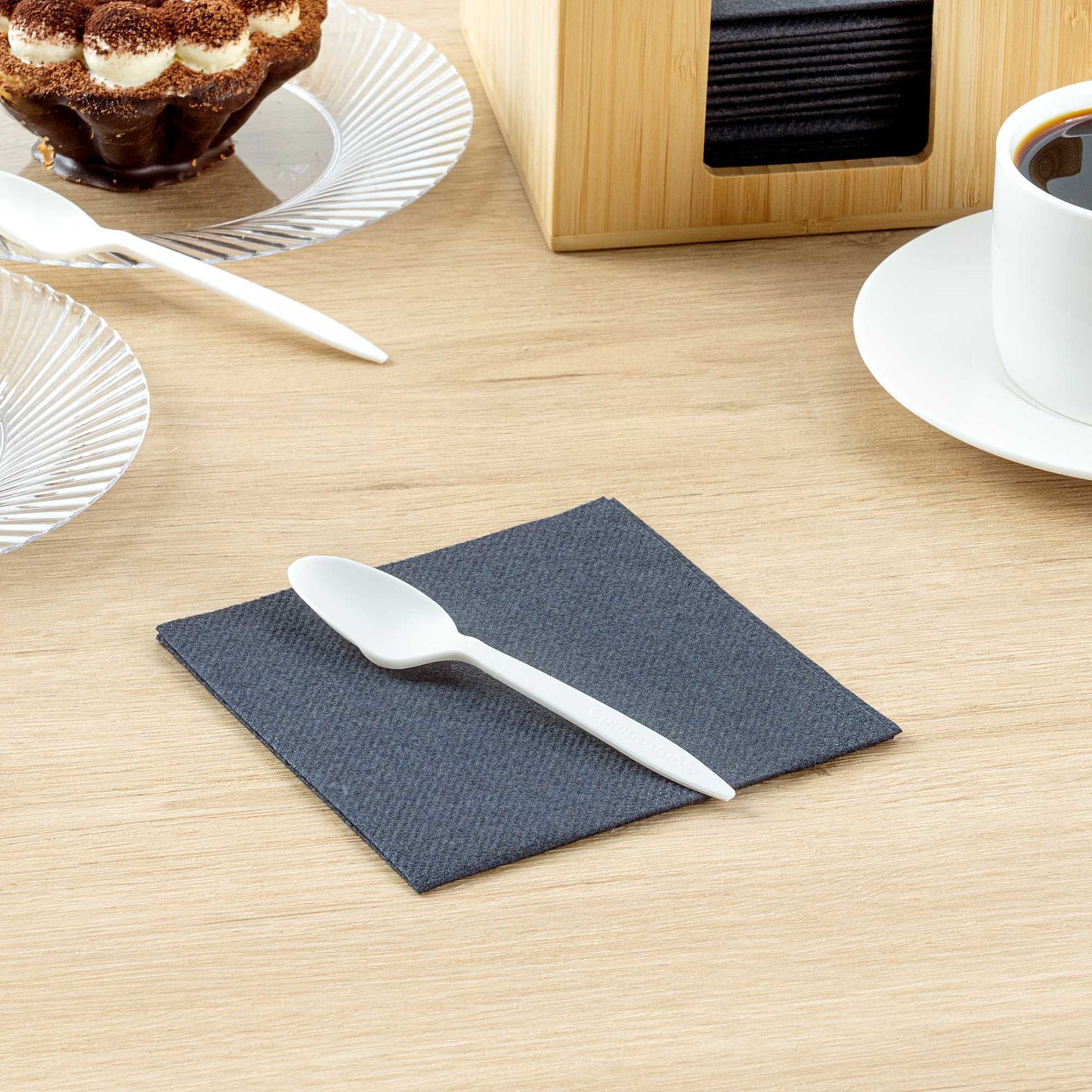 Basic Nature White CPLA Plastic Dessert Spoon - Compostable - 5" - 500 count box