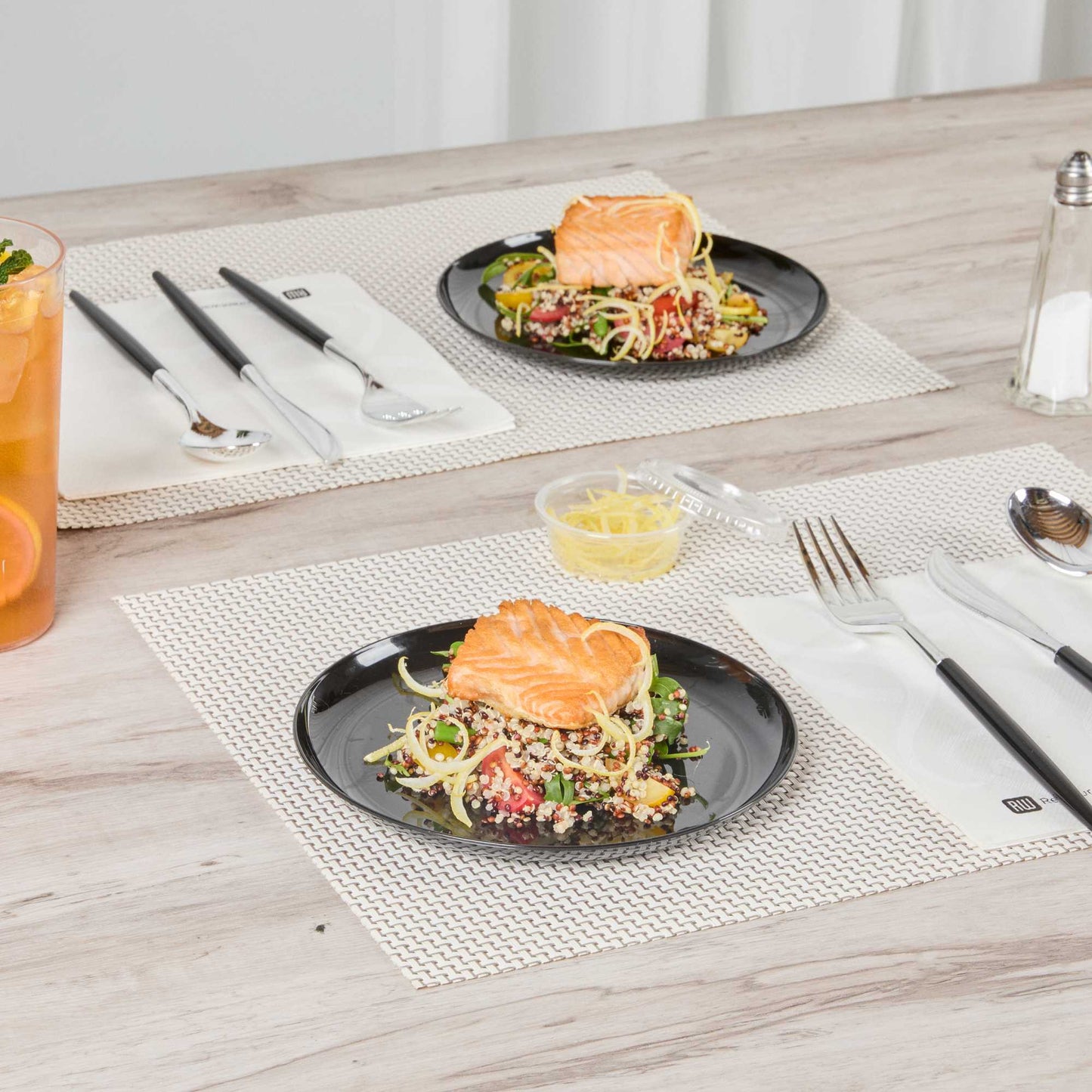Maxi Serve Round Black Plastic Medium Elegant Plate - 7" x 7" - 100 count box