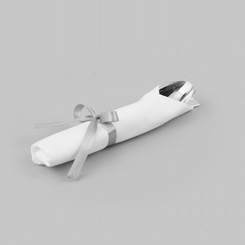 Argento Silver Plastic Cutlery Set - with White Napkin, Silver Ribbon - 7 1/4" x 2" x 1 3/4" - 100 count box