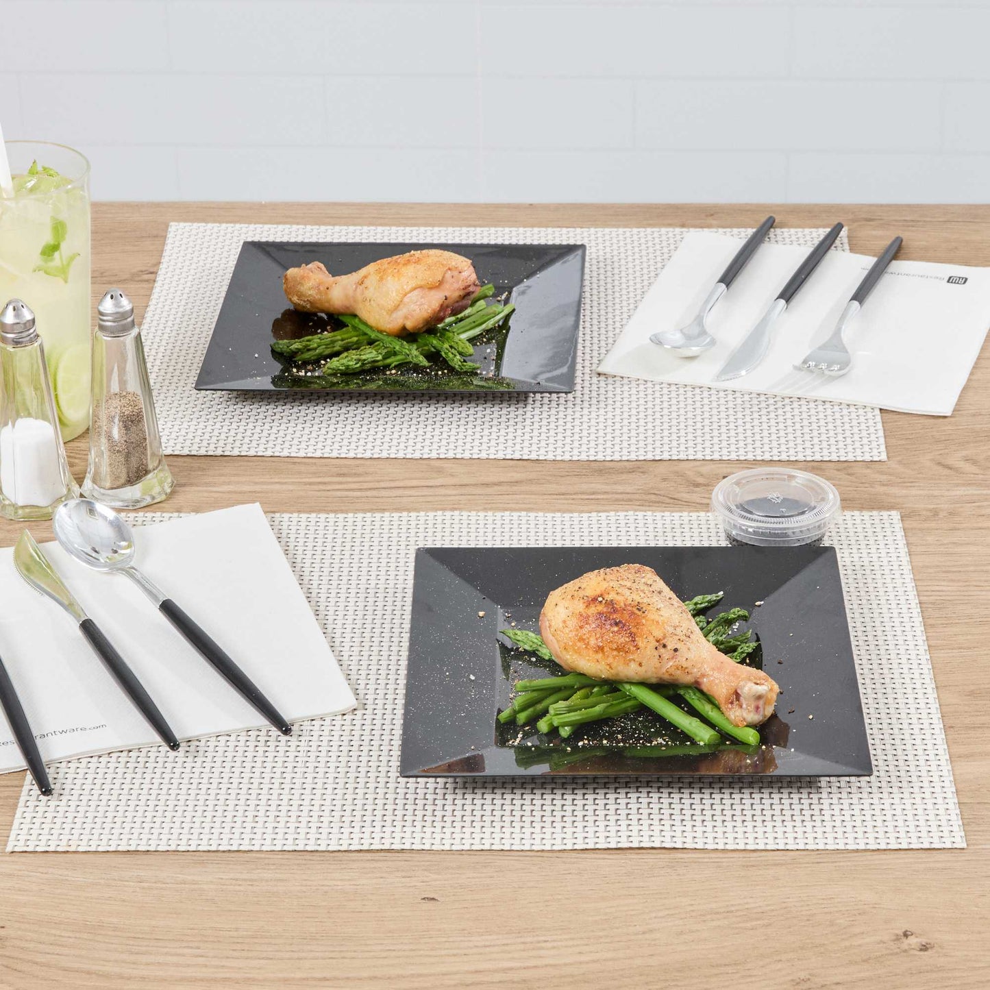 Maxi Serve Square Black Plastic Medium Plate - 8 1/4" x 8 1/4" x 1/2" - 100 count box