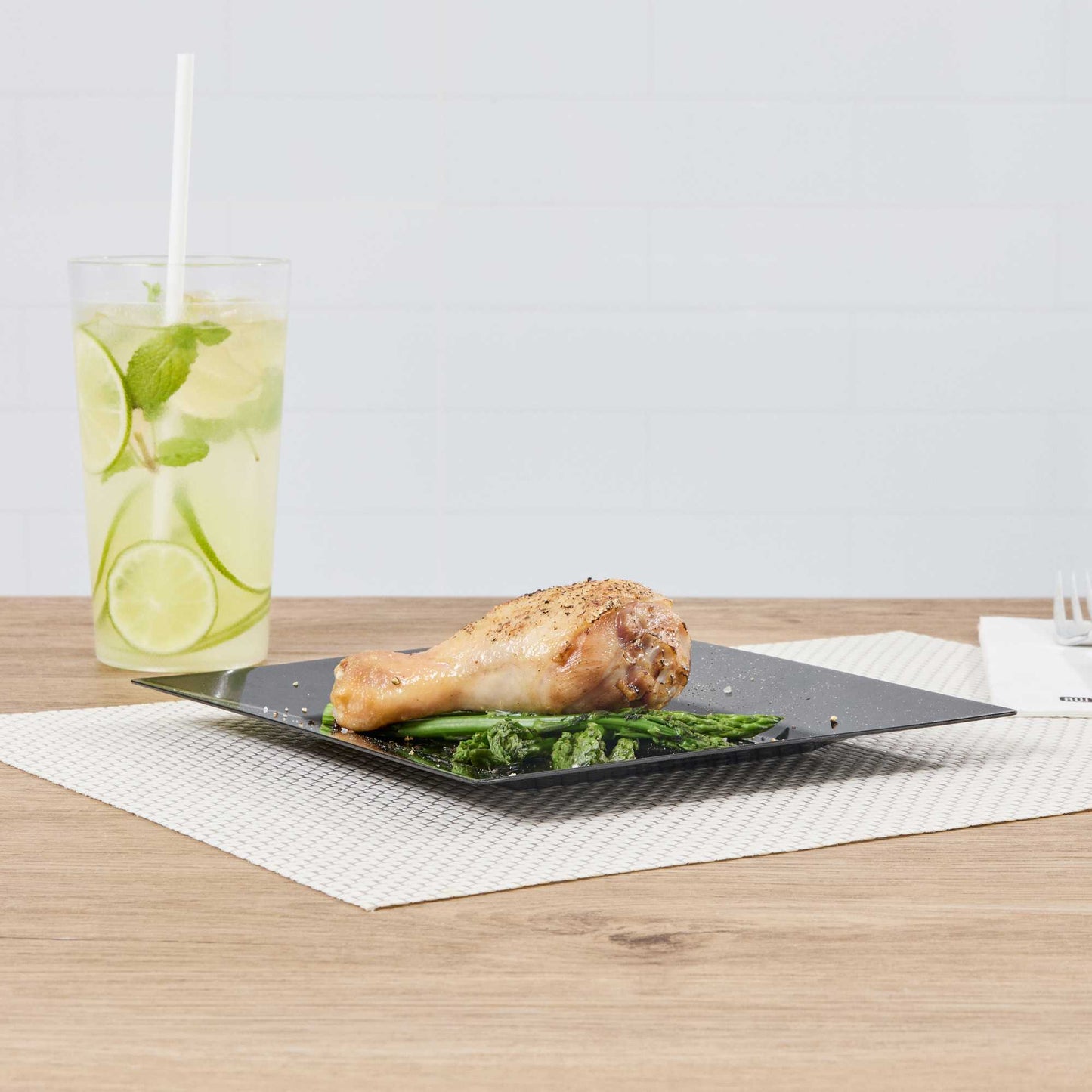 Maxi Serve Square Black Plastic Medium Plate - 8 1/4" x 8 1/4" x 1/2" - 100 count box