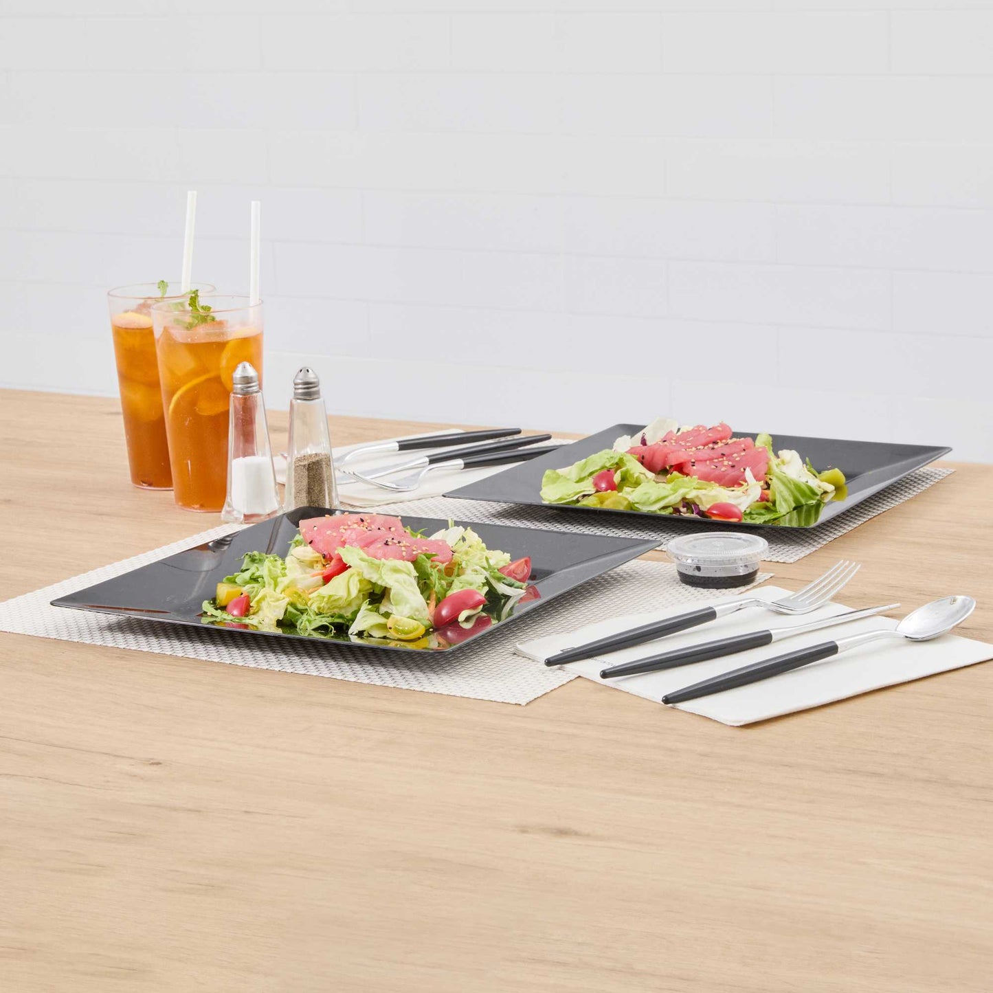 Maxi Serve Square Black Plastic Dinner Plate - 10 3/4" x 10 3/4" x 1/2" - 100 count box