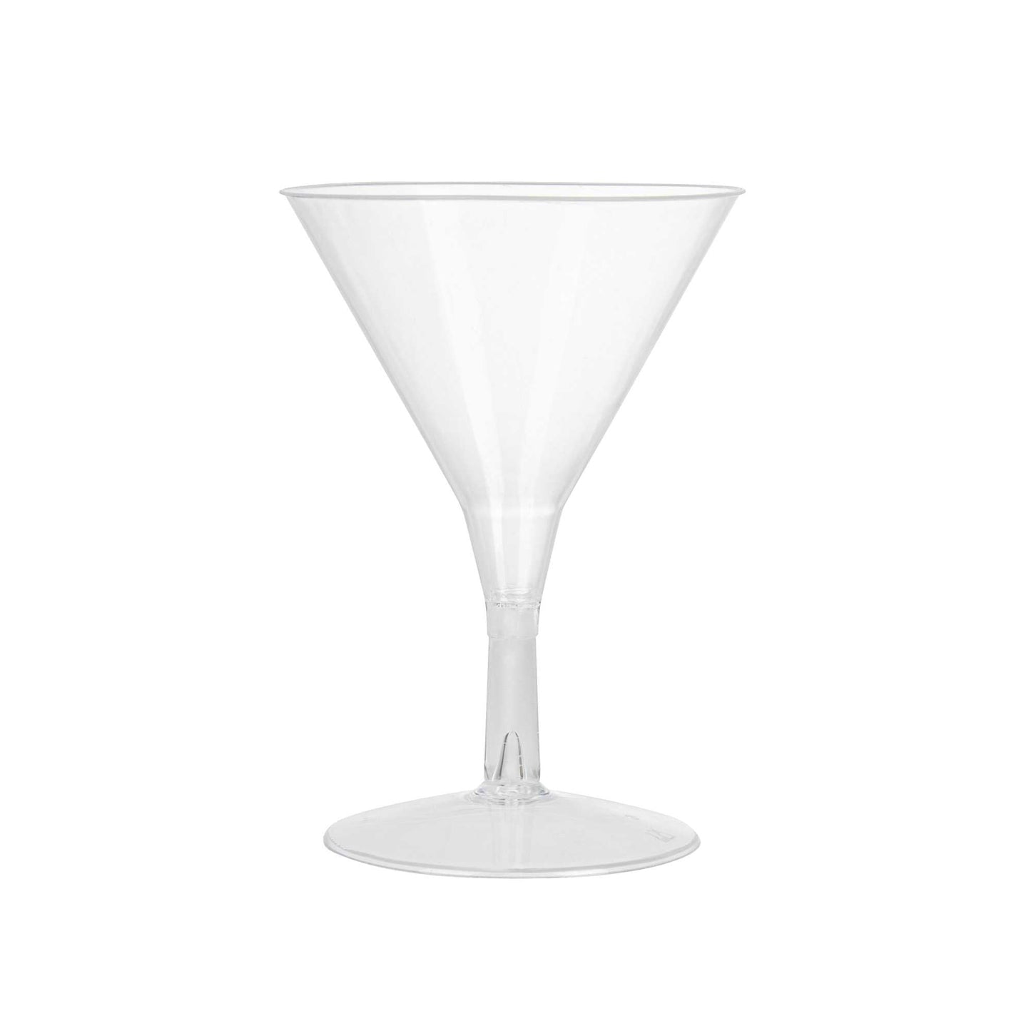 Bev Tek 2 oz Round Clear Plastic Mini Martini Glass - 2 1/2" x 2 1/2" x 3 3/4" - 100 count box