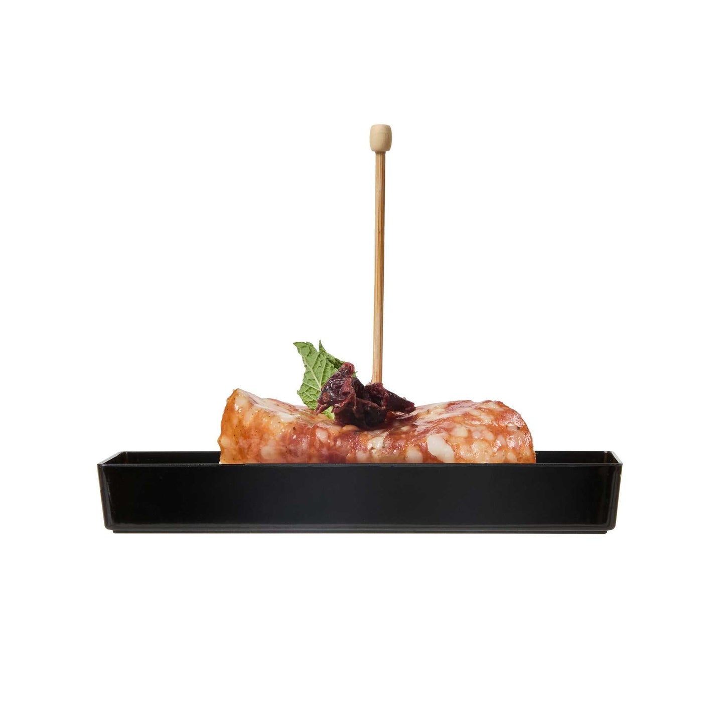 Mini Serve Rectangle Black Plastic Modern Plate - 5 1/4" x 1 3/4" x 3/4" - 100 count box