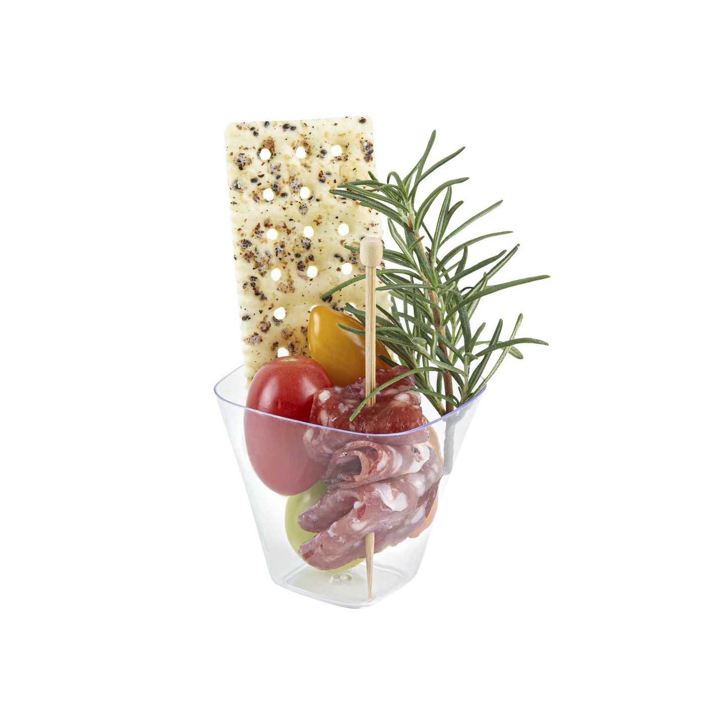 Mini Serve 4 oz Square Clear Plastic Bellissima Tasting Cup - 2 1/2" x 2 1/2" x 2 1/4" - 100 count box