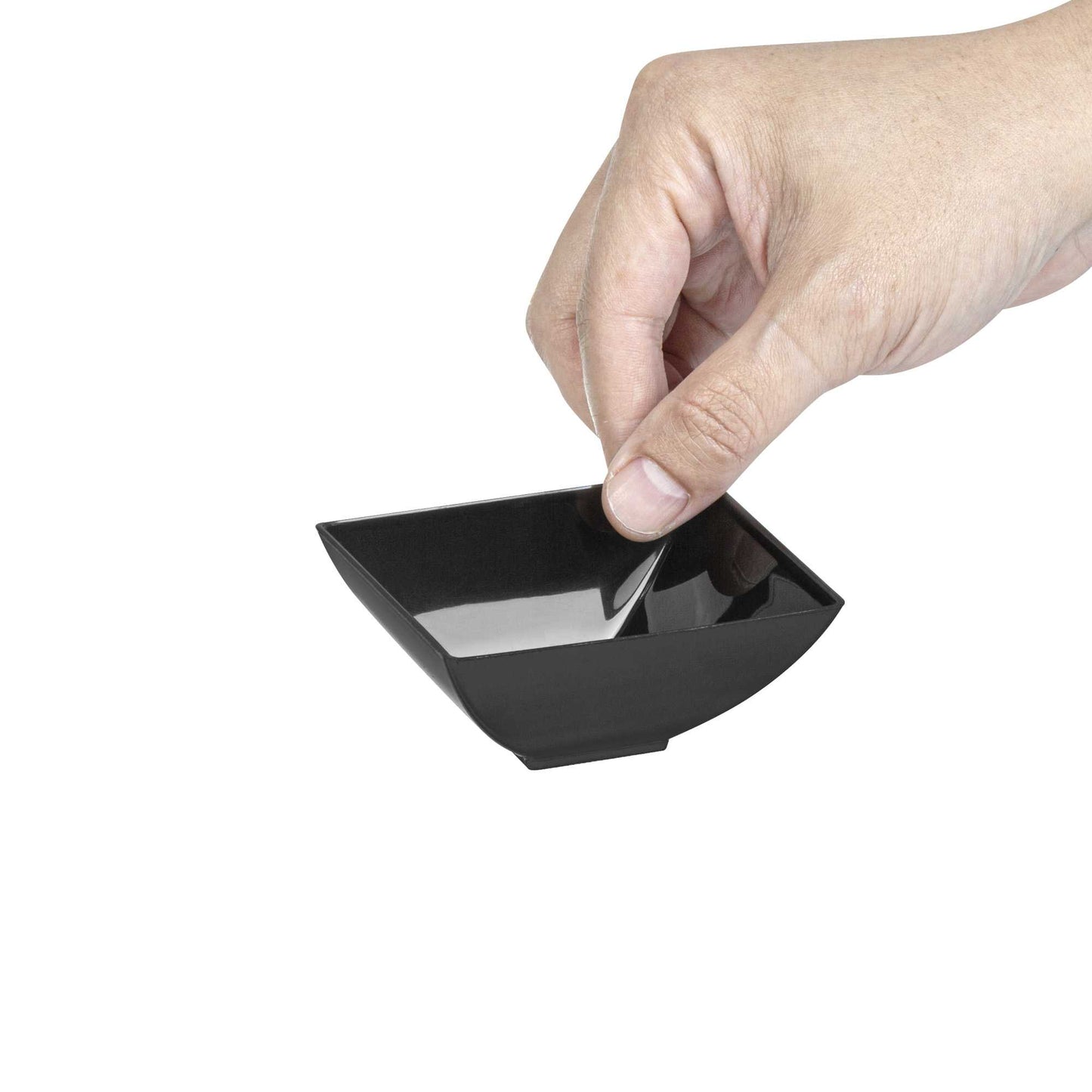Mini Serve 3 oz Rectangle Black Plastic Small Architetto Bowl - 3 1/4" x 2 1/4" x 1 1/4" - 100 count box