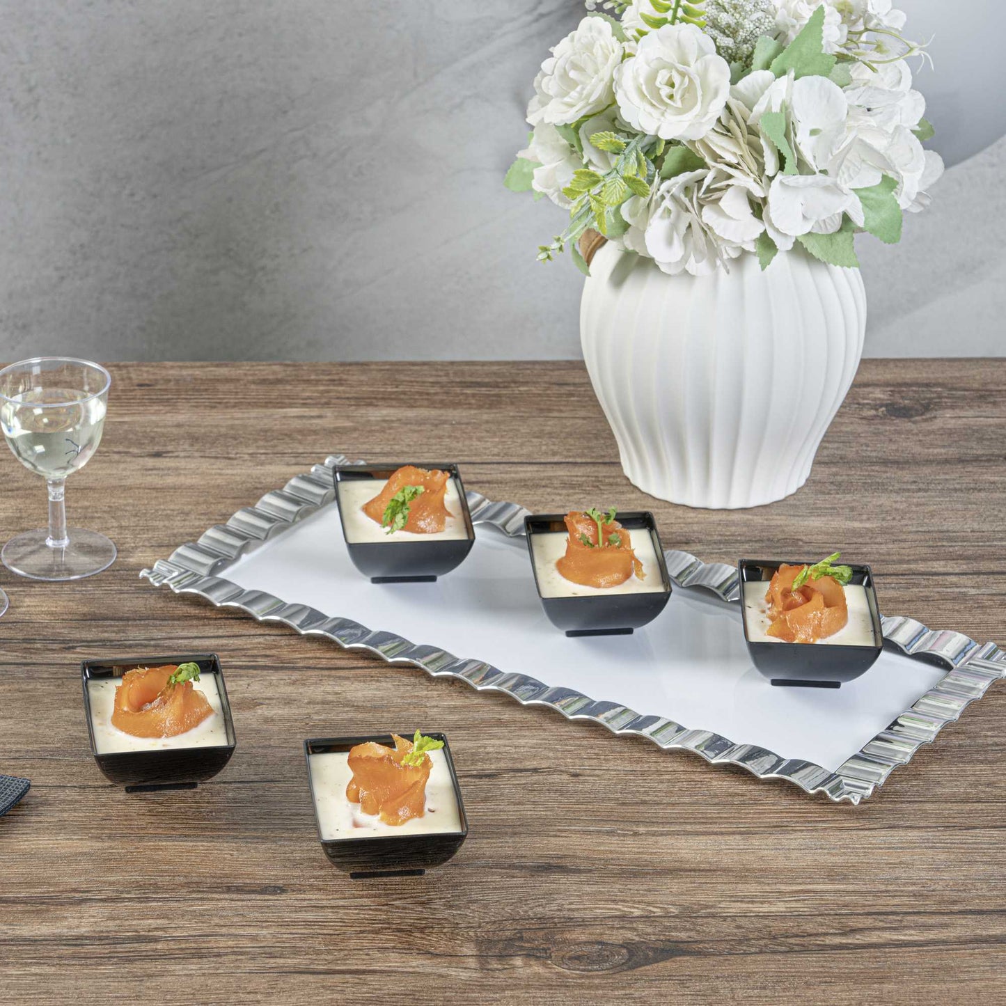 Mini Serve 3 oz Rectangle Black Plastic Small Architetto Bowl - 3 1/4" x 2 1/4" x 1 1/4" - 100 count box