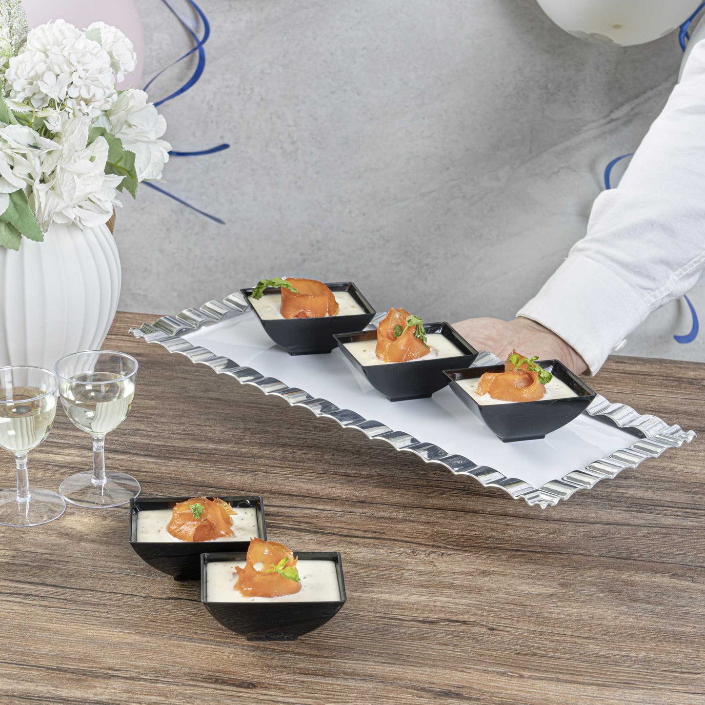 Mini Serve 3 oz Rectangle Black Plastic Small Architetto Bowl - 3 1/4" x 2 1/4" x 1 1/4" - 100 count box