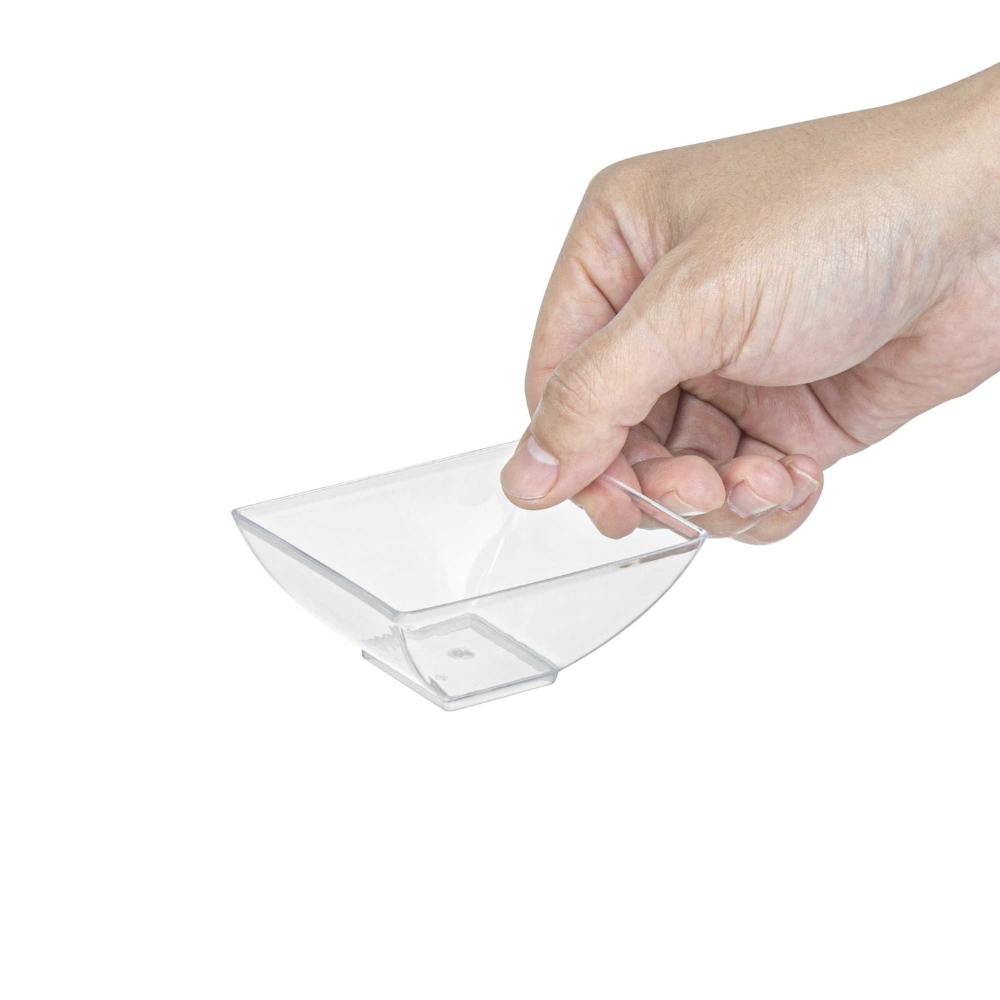 Mini Serve 3 oz Rectangle Clear Plastic Small Architetto Bowl - 3 1/4" x 2 1/4" x 1 1/4" - 100 count box