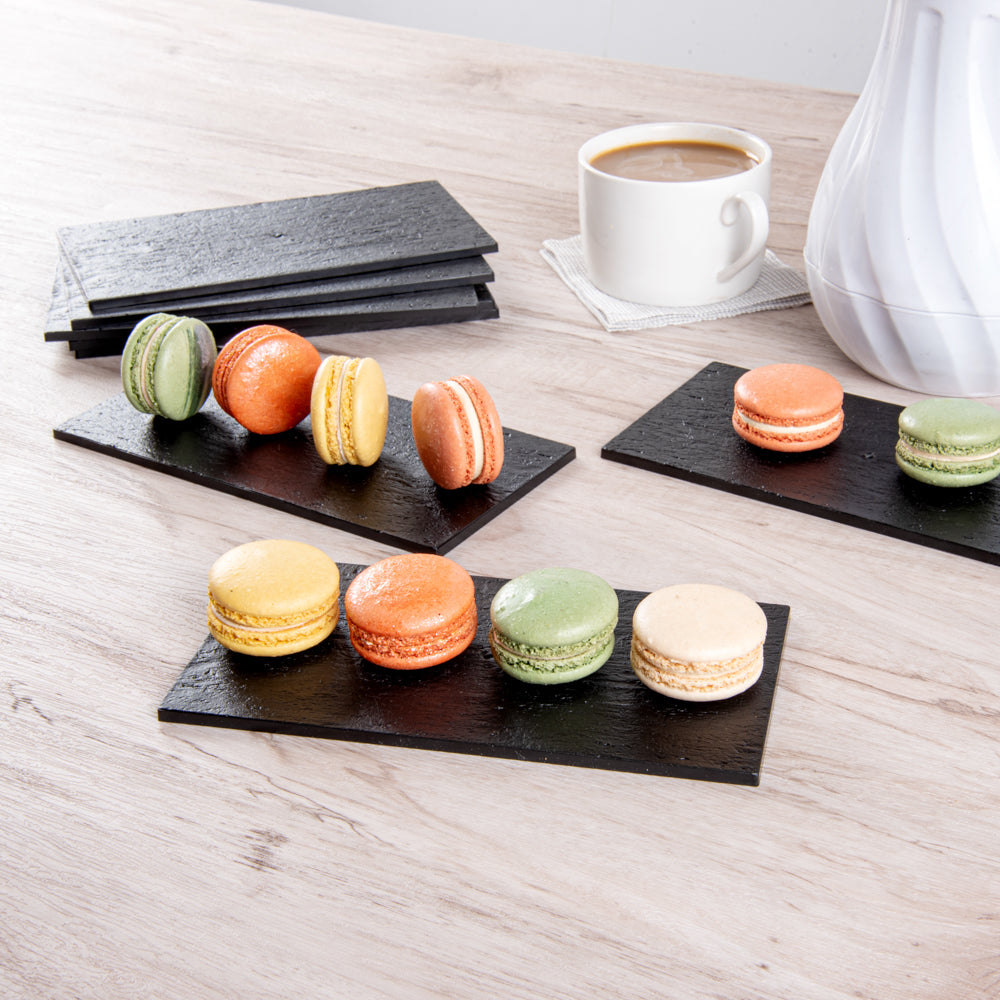Maxi Serve Rectangle Black Plastic Small Plate - Faux Slate - 7" x 3 1/2" - 100 count box